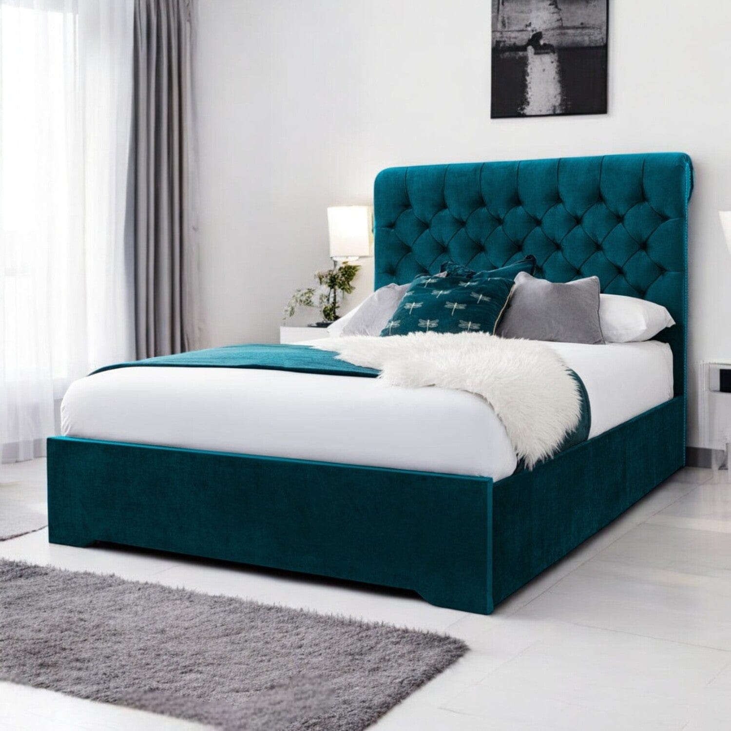  Slatted Base Abersoch Chesterfield Sleigh Upholstered Bed Frame