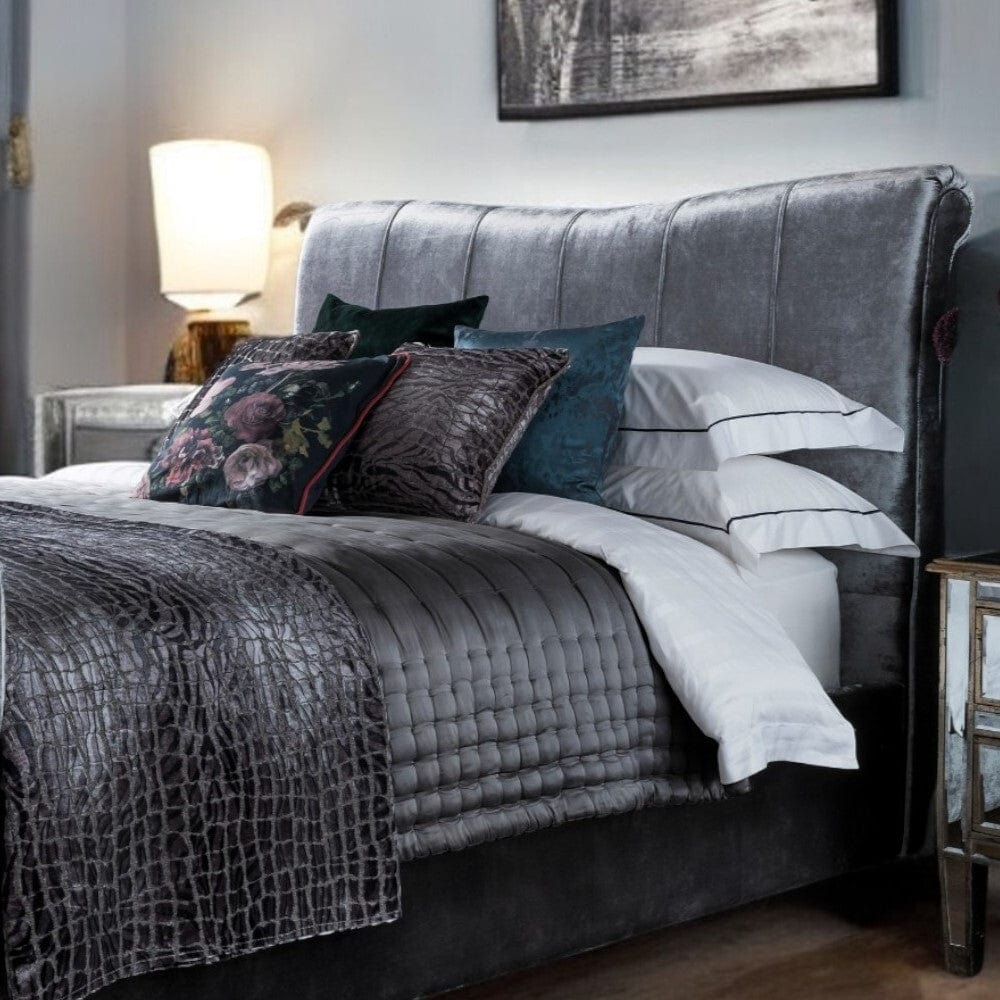 Alderley Titanium Grey Velvet Upholstered Chesterfield Sleigh Bed Frame