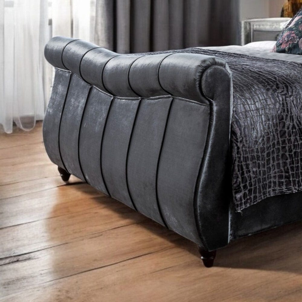 Alderley Titanium Grey Velvet Upholstered Chesterfield Sleigh Bed Frame