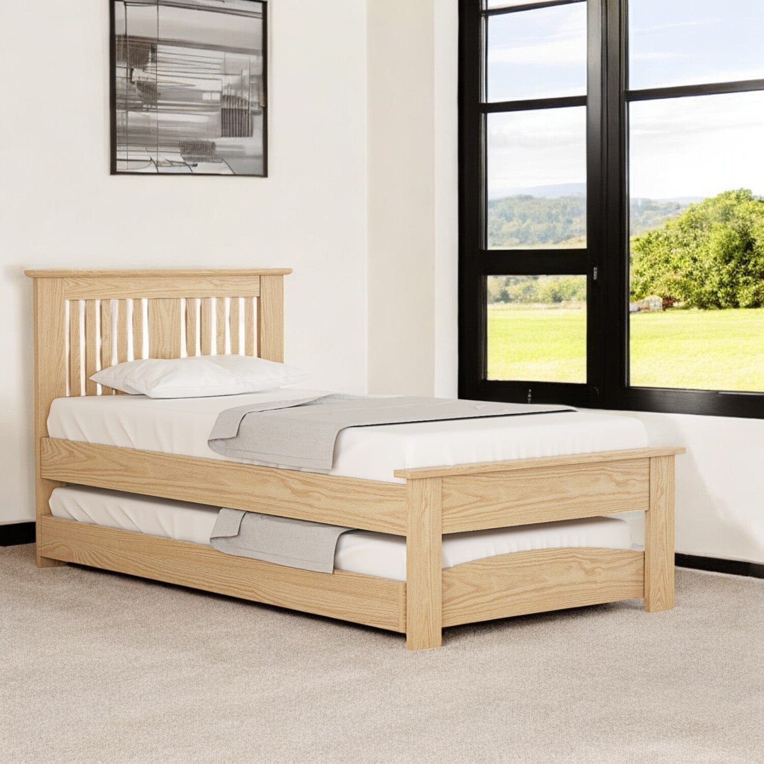 Oak Finish Aviemore Wooden Guest Bed with Trundle