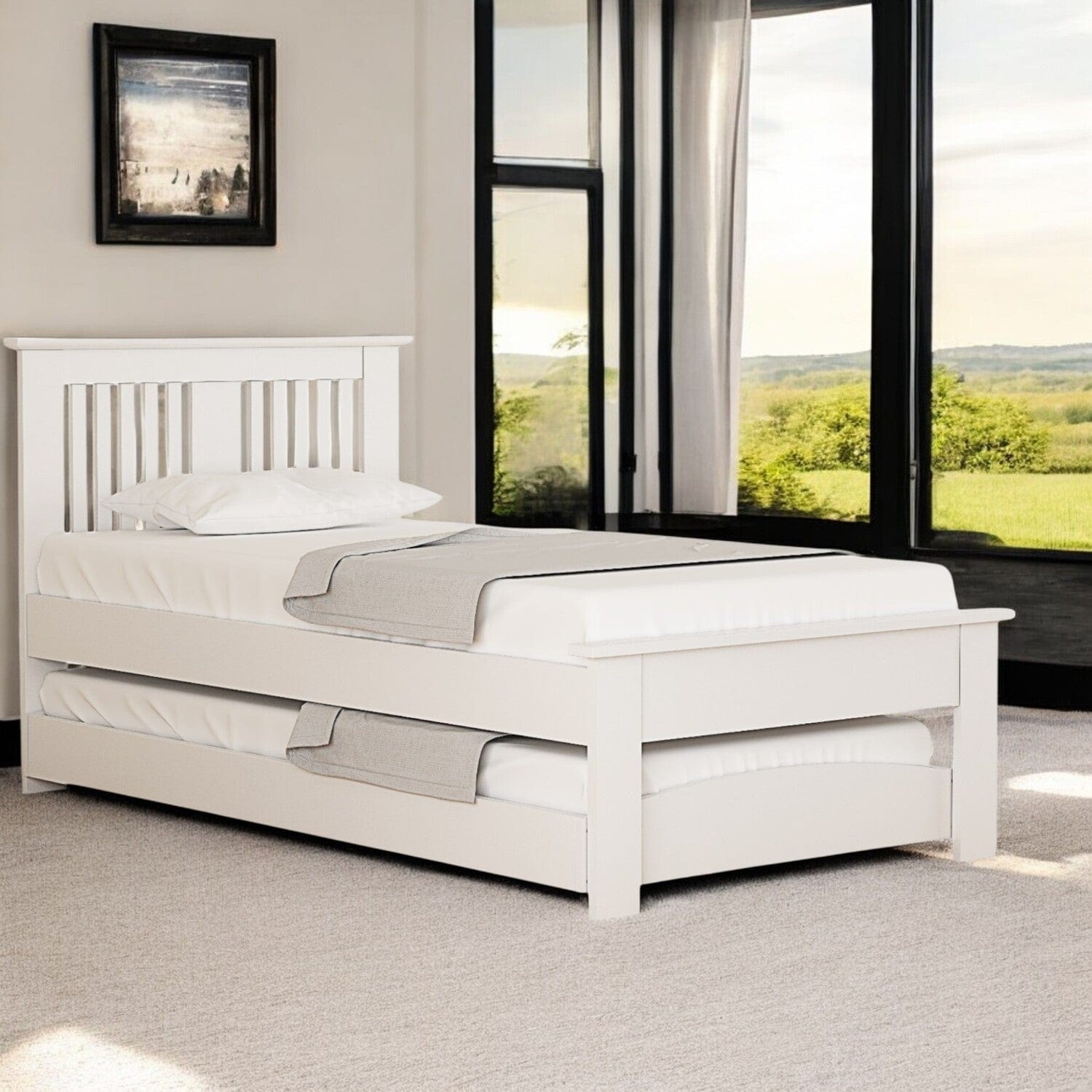 White Aviemore Wooden Guest Bed with Trundle