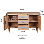 Blarney Wooden 2 Door + 3 Drawer 140cm Sideboard