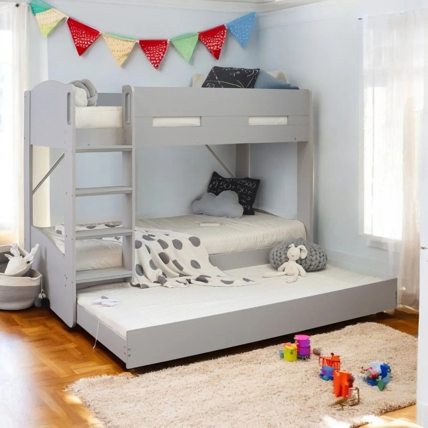 Grey Charlie Triple Sleeper Bunk Bed With Trundle