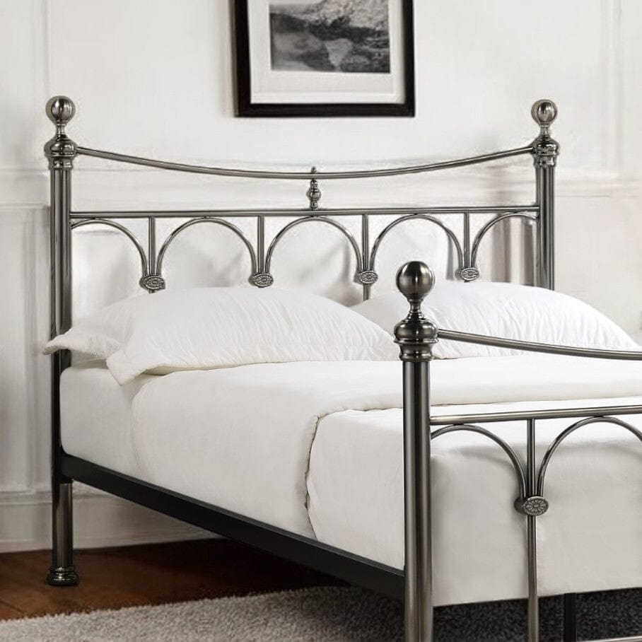 Chelsea Polished Antique Black Nickel Metal Bed Frame