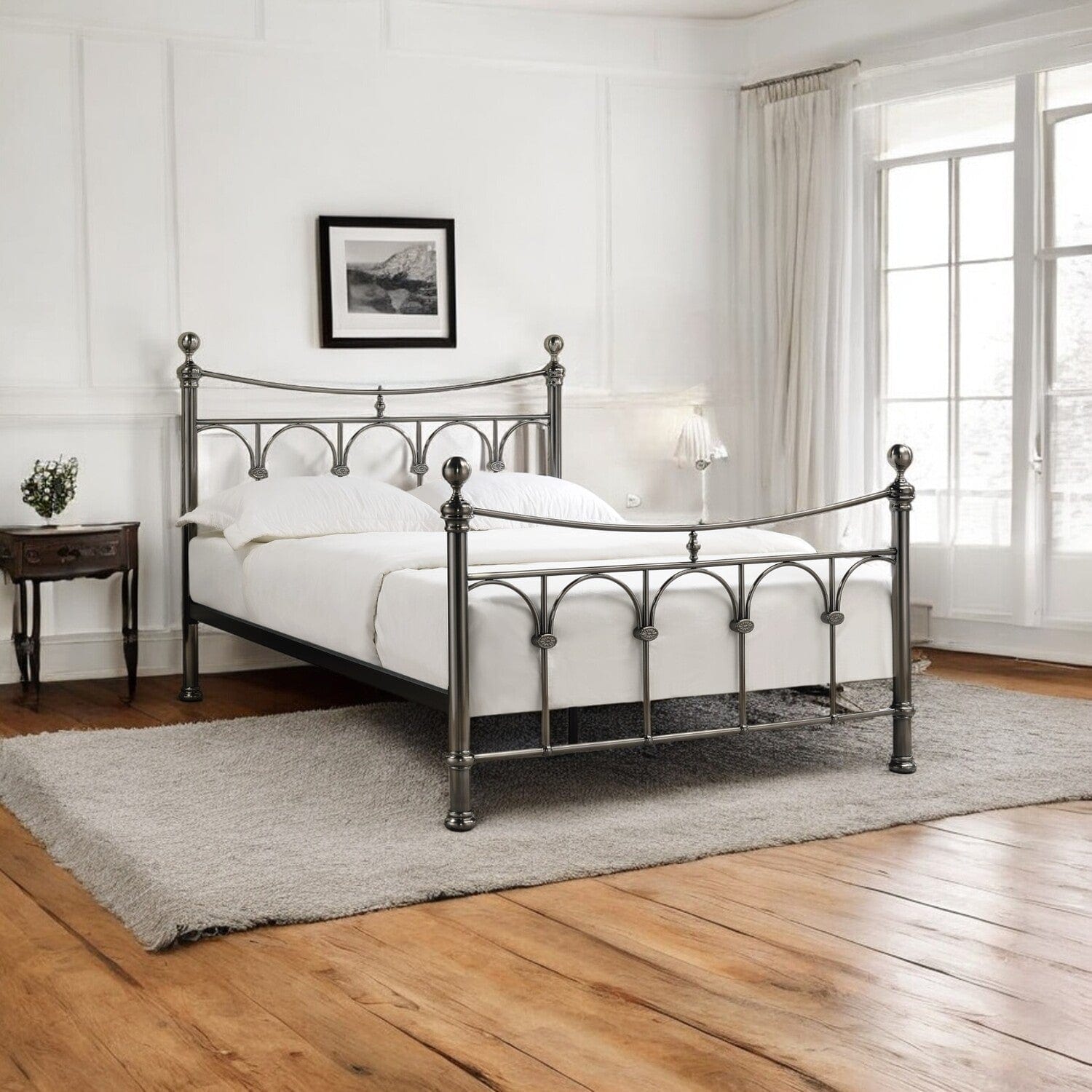  Double 4ft6 - 135x190cm Chelsea Polished Antique Black Nickel Metal Bed Frame
