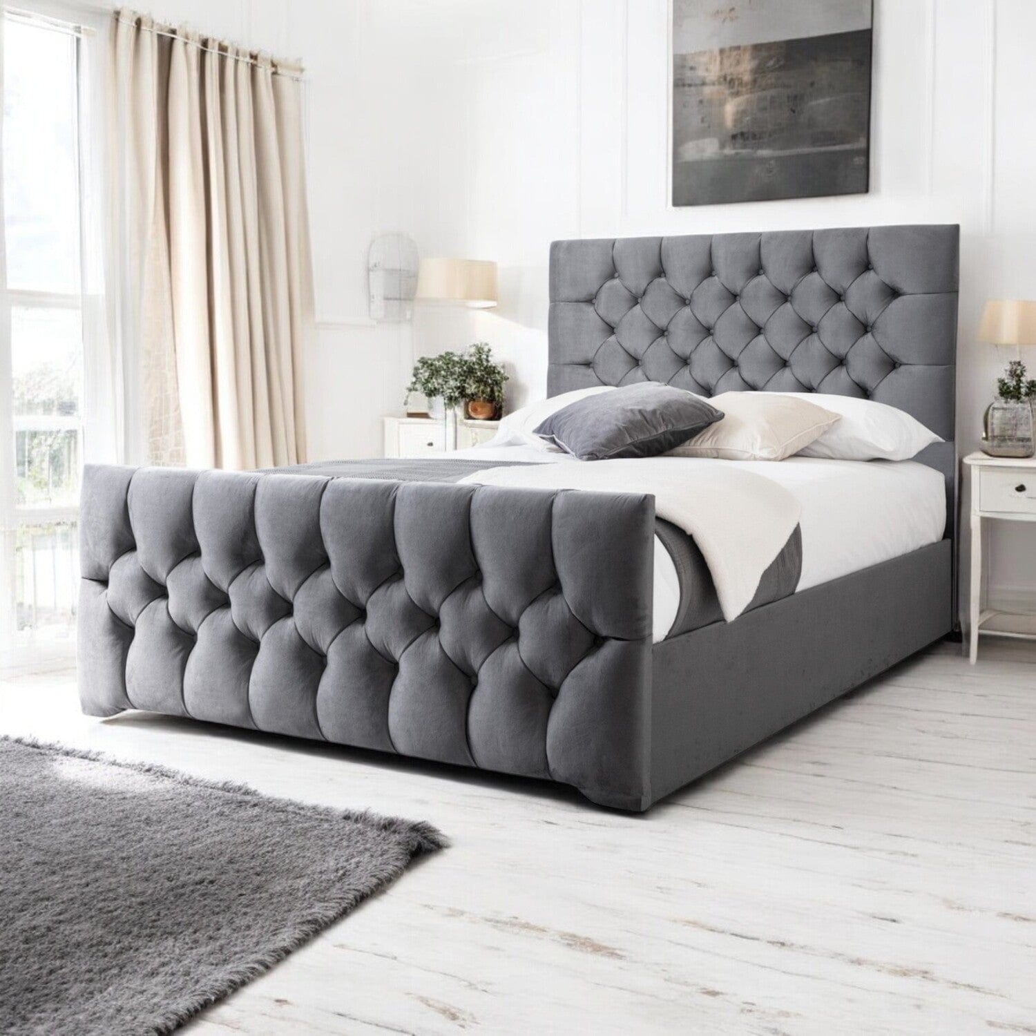 Conwy Tufted Button Headboard Fabric Upholstered Bed Frame