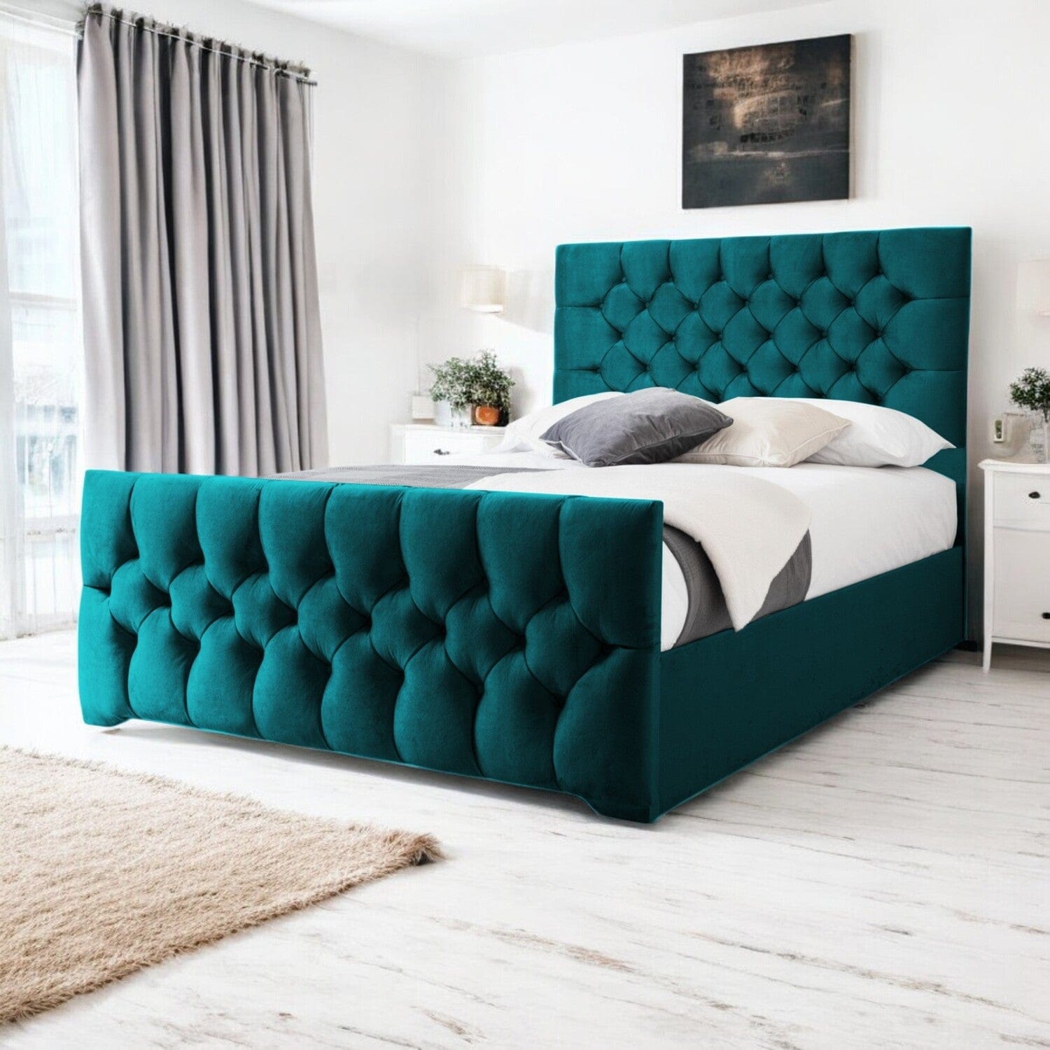 Conwy Tufted Button Headboard Fabric Upholstered Bed Frame