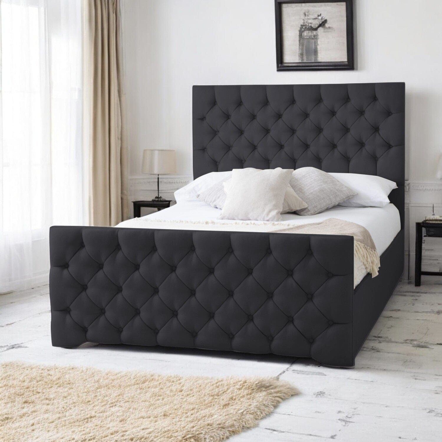  Slatted Base Conwy Tufted Button Headboard Fabric Upholstered Bed Frame