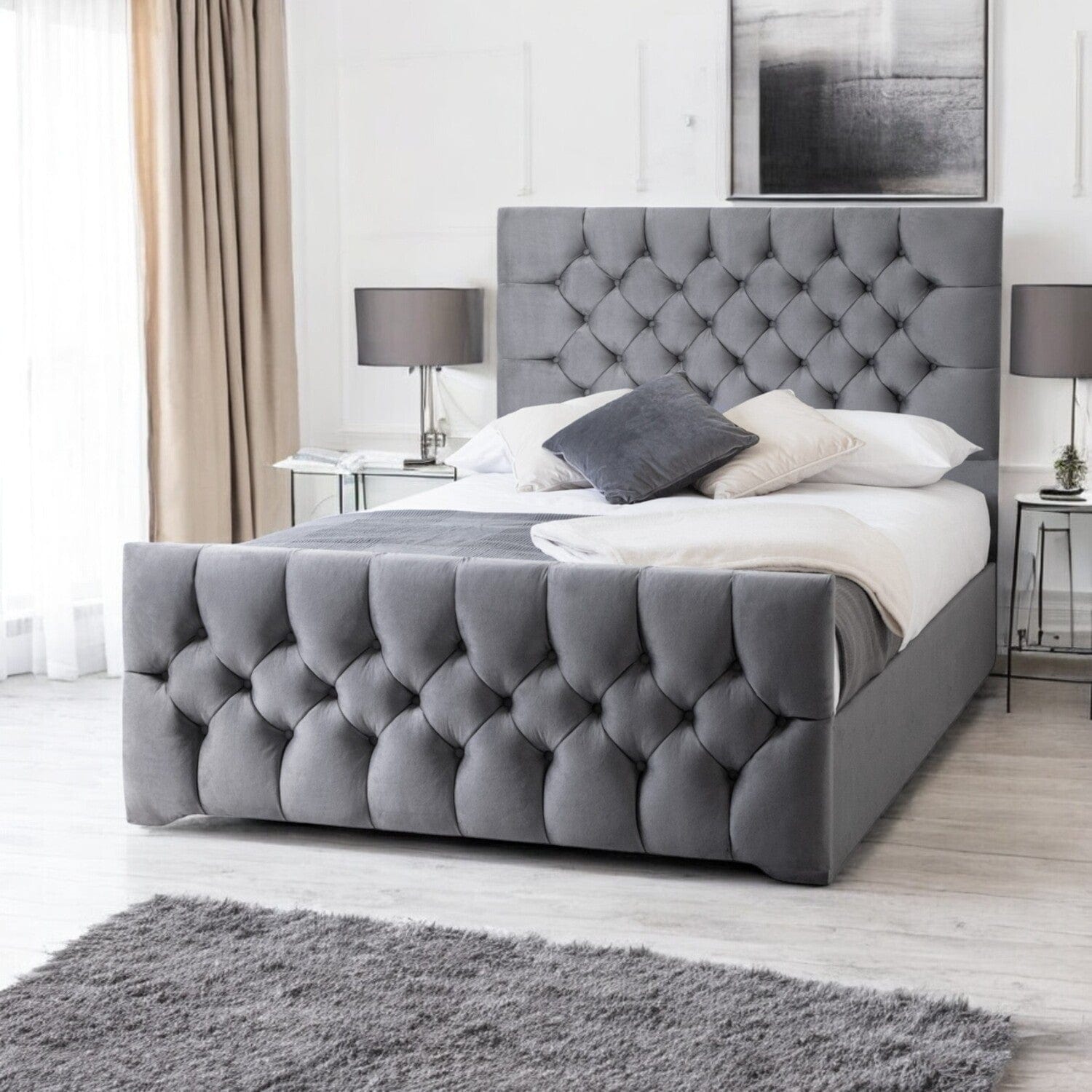  Slatted Base Conwy Tufted Button Headboard Fabric Upholstered Bed Frame