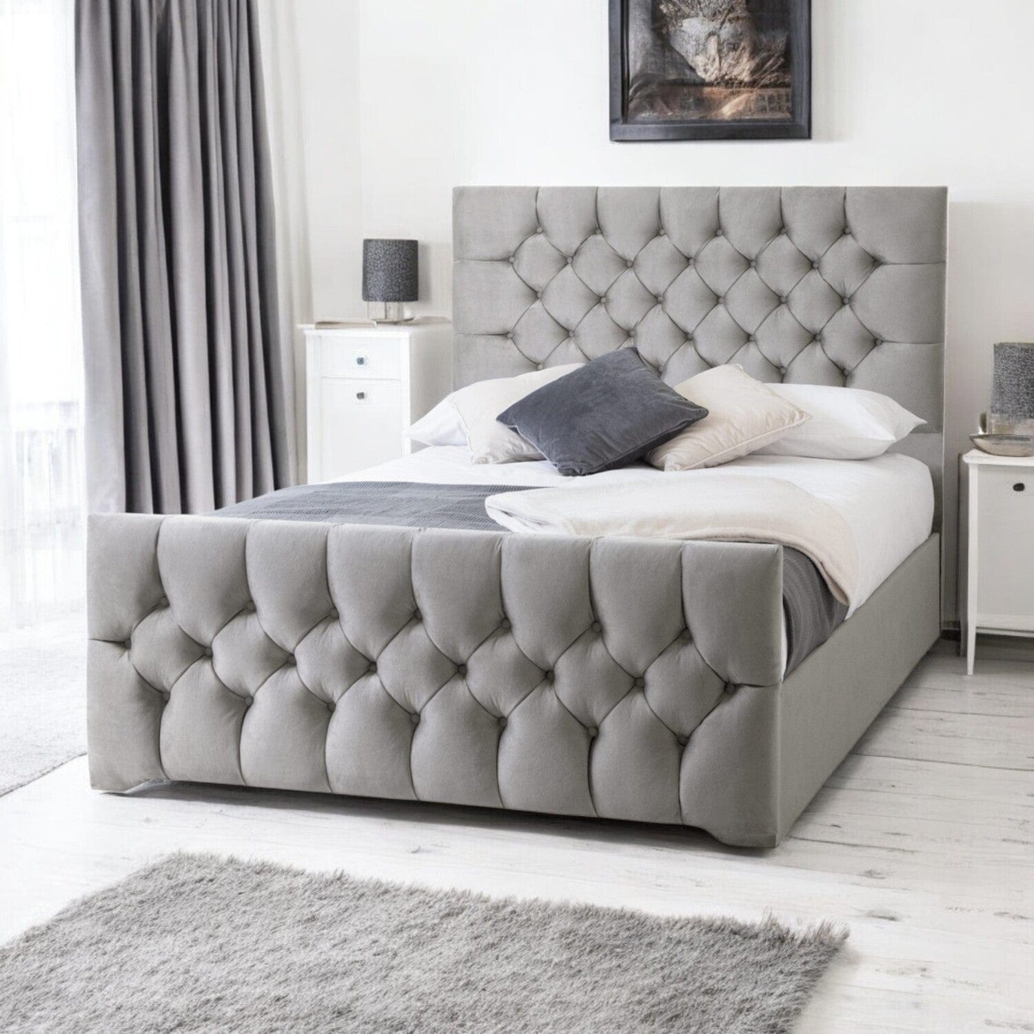 Slatted Base Conwy Tufted Button Headboard Fabric Upholstered Bed Frame