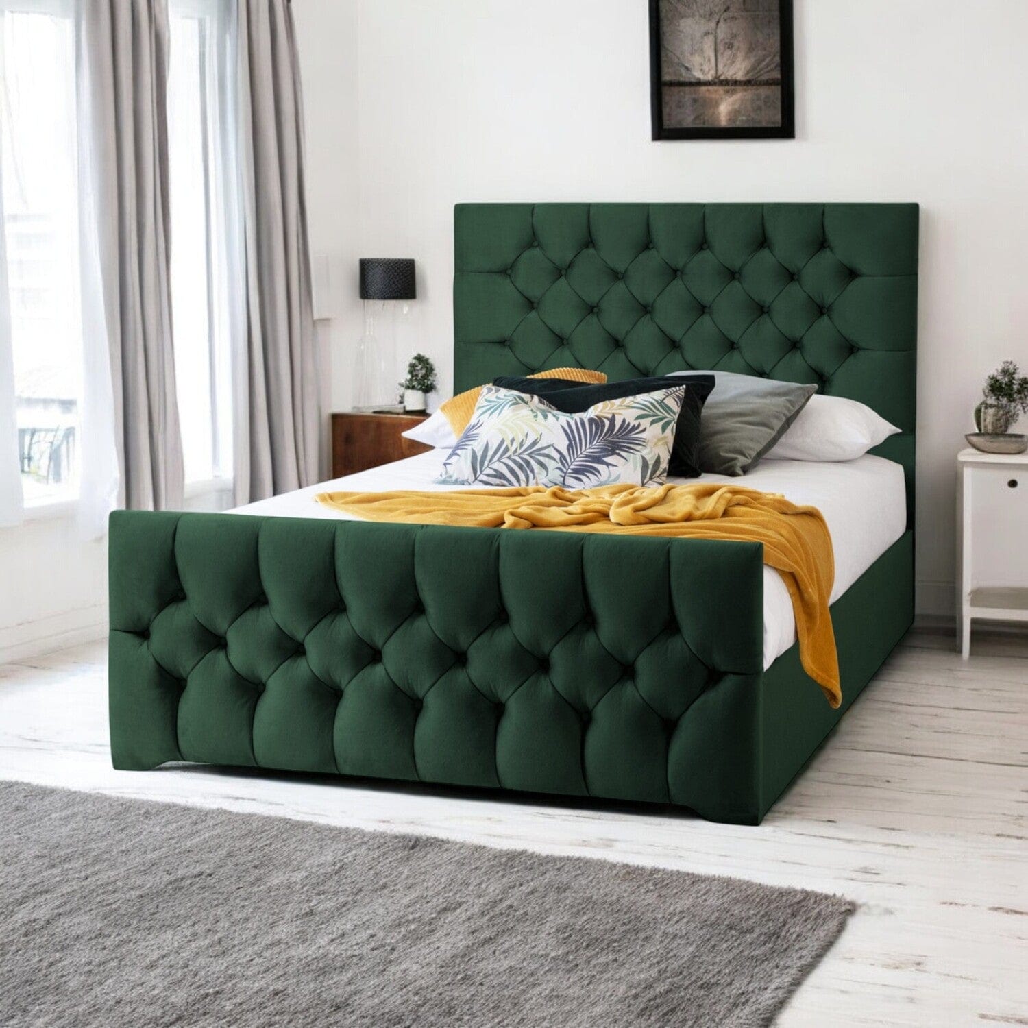  Slatted Base Conwy Tufted Button Headboard Fabric Upholstered Bed Frame