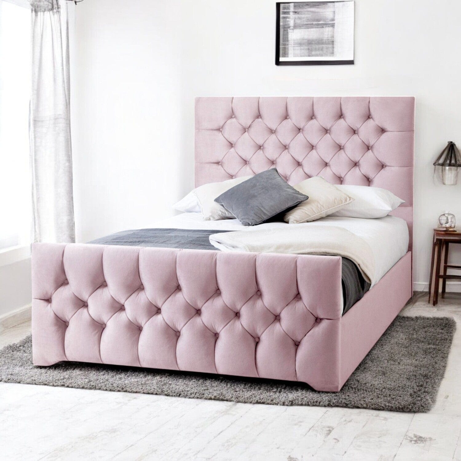  Slatted Base Conwy Tufted Button Headboard Fabric Upholstered Bed Frame