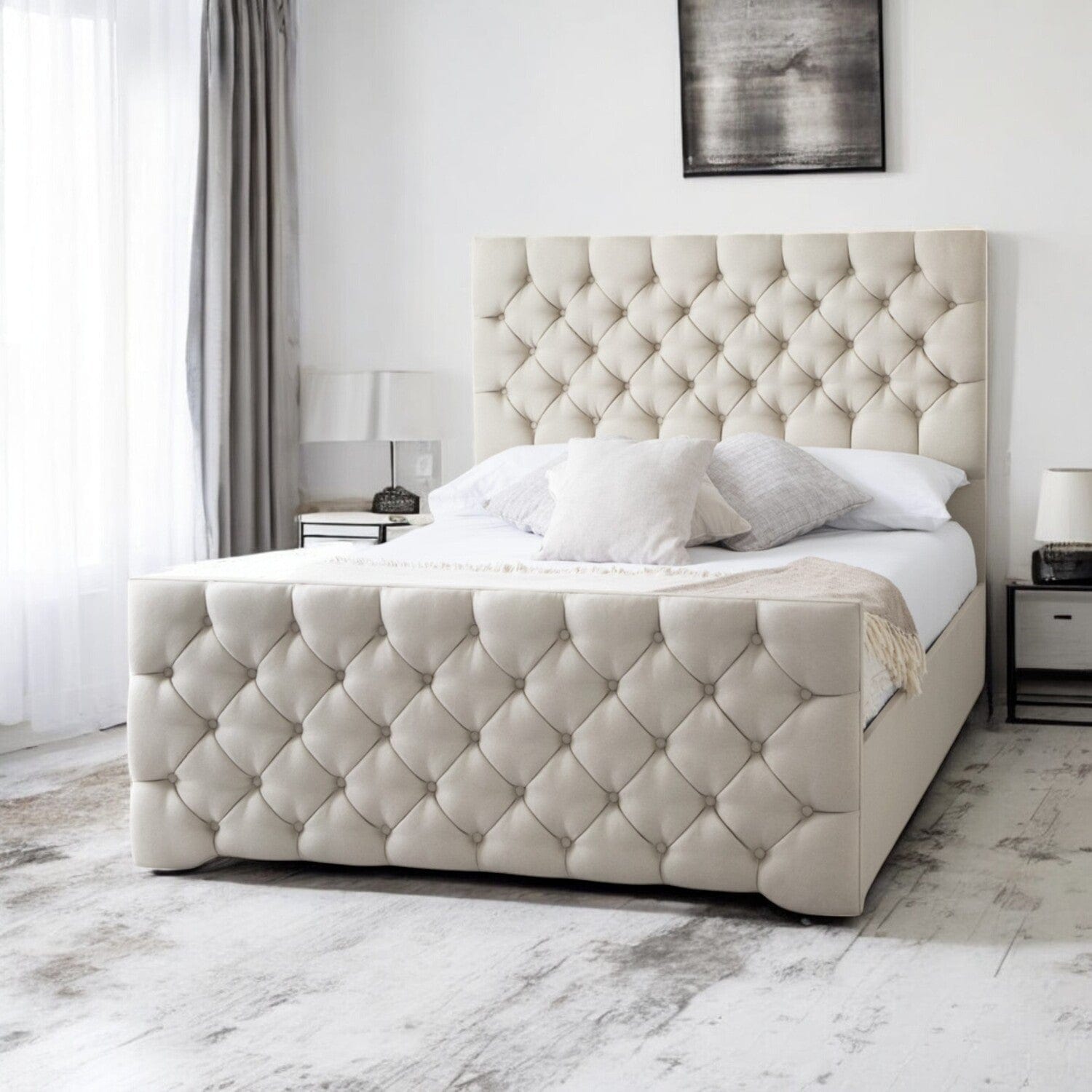  Slatted Base Conwy Tufted Button Headboard Fabric Upholstered Bed Frame