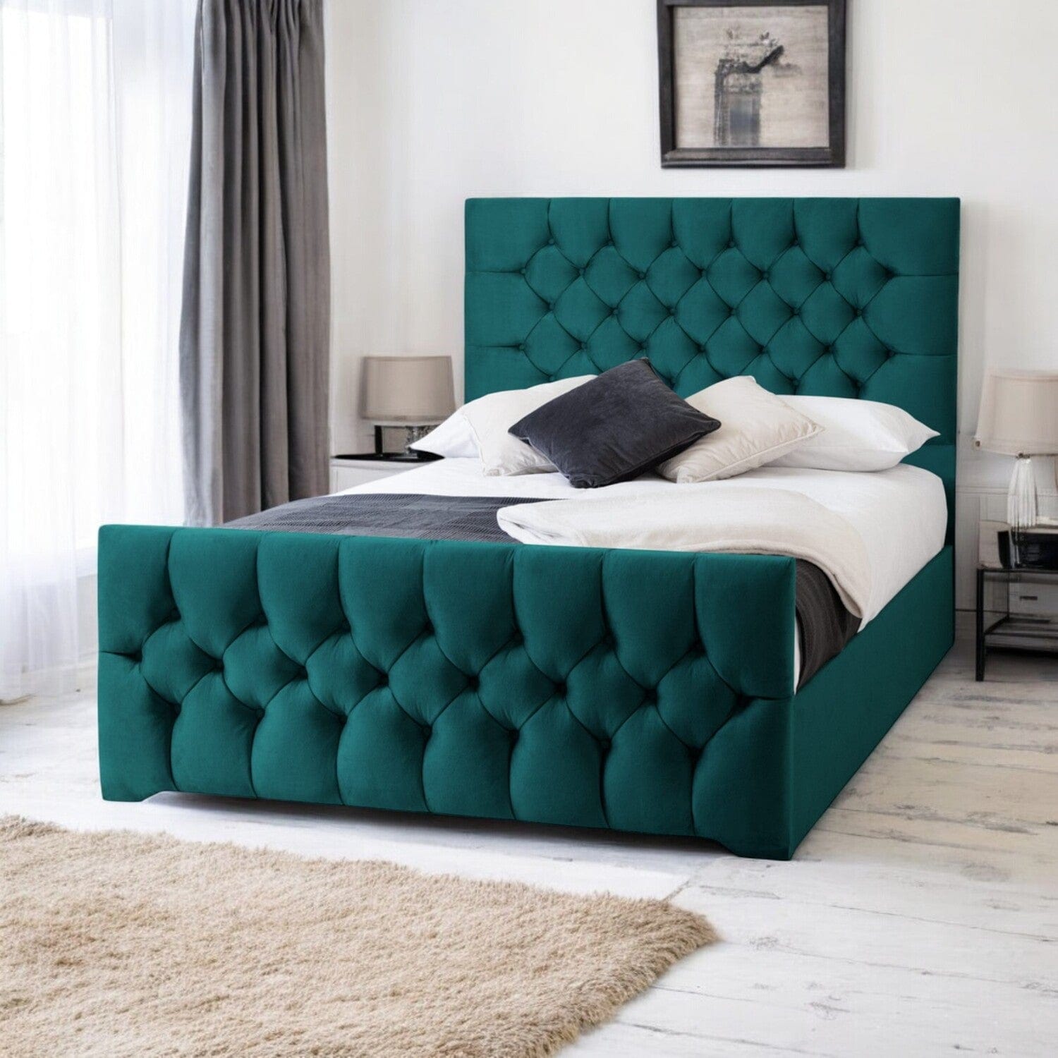  Slatted Base Conwy Tufted Button Headboard Fabric Upholstered Bed Frame