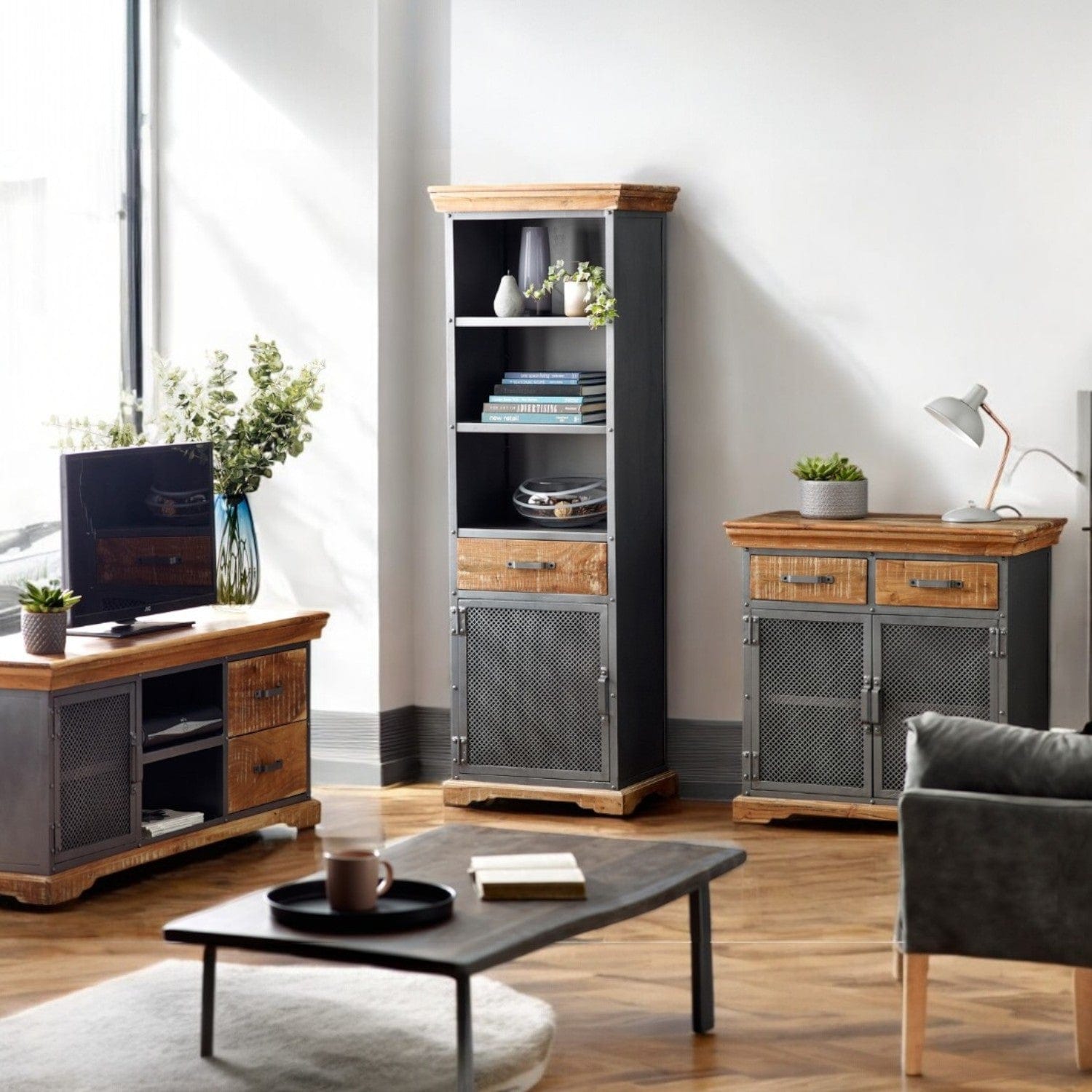 Cork 140cm Industrial Metal & Wood TV Media Unit