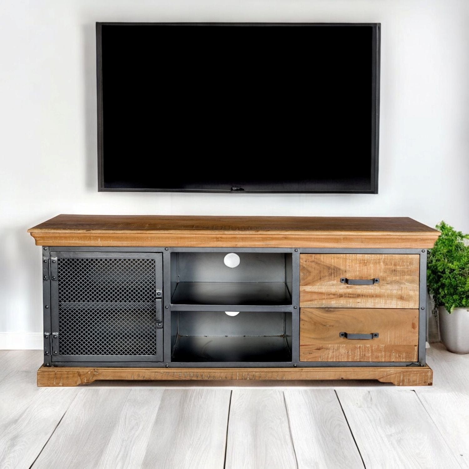 Cork 140cm Industrial Metal & Wood TV Media Unit