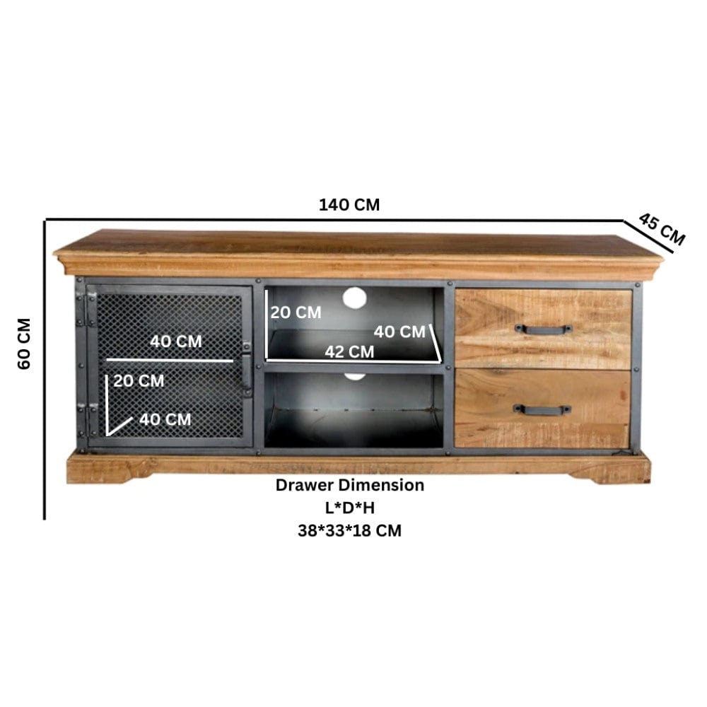 Cork 140cm Industrial Metal & Wood TV Media Unit