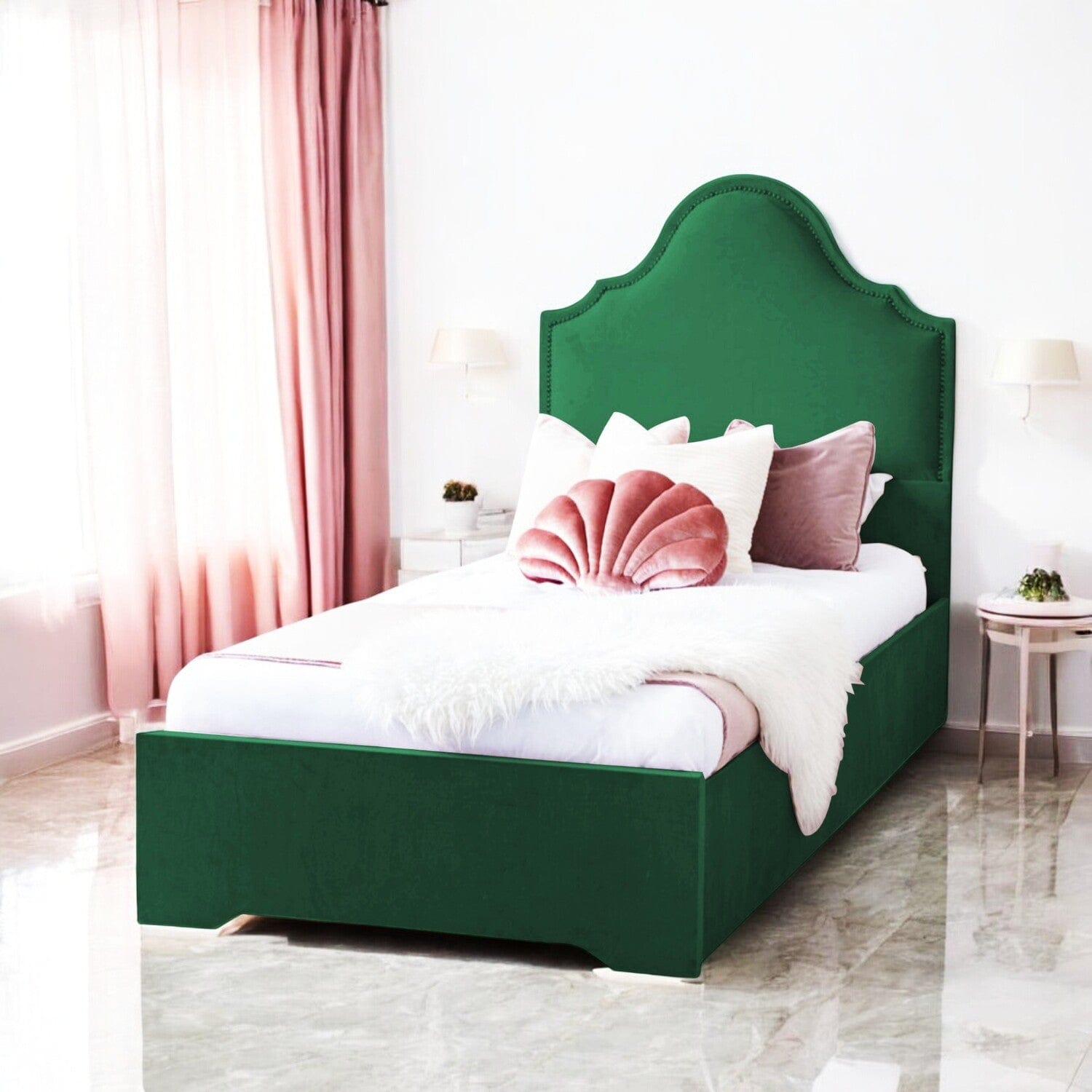 Crown Velvet Upholstered Single Bed Frame