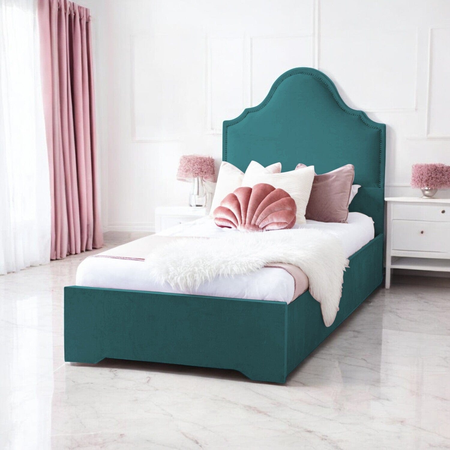 Crown Velvet Upholstered Single Bed Frame