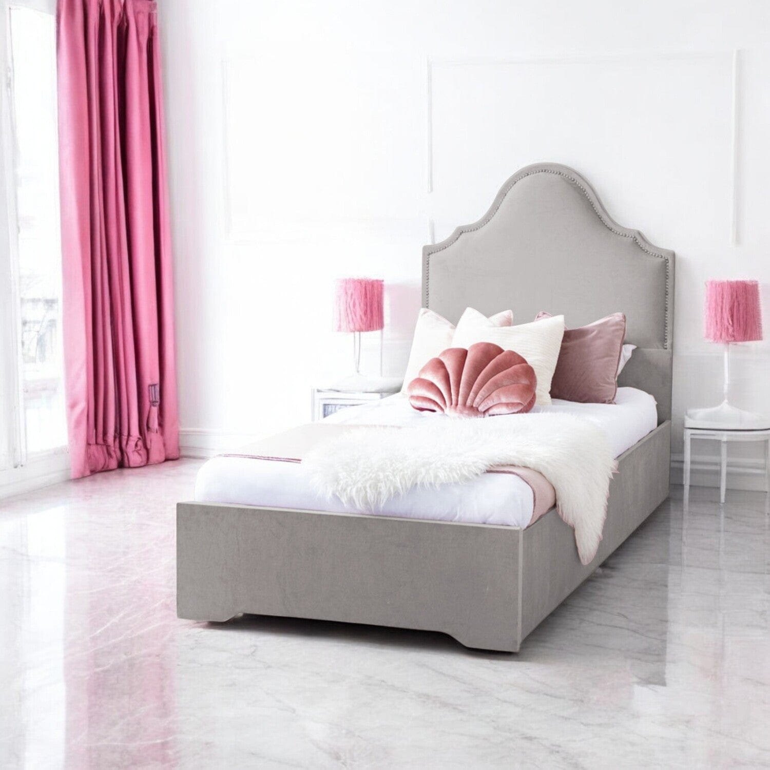 Crown Velvet Upholstered Single Bed Frame