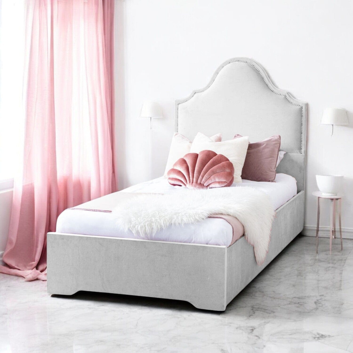 Crown Velvet Upholstered Single Bed Frame