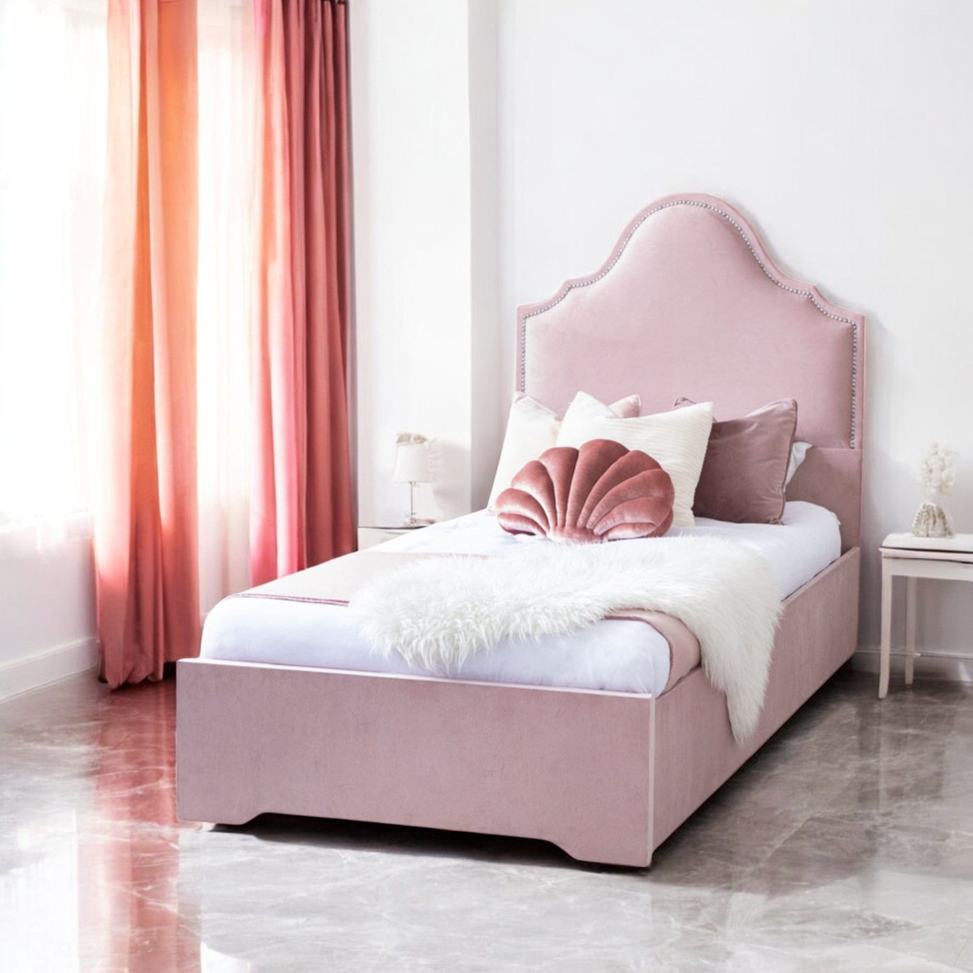 Crown Velvet Upholstered Single Bed Frame