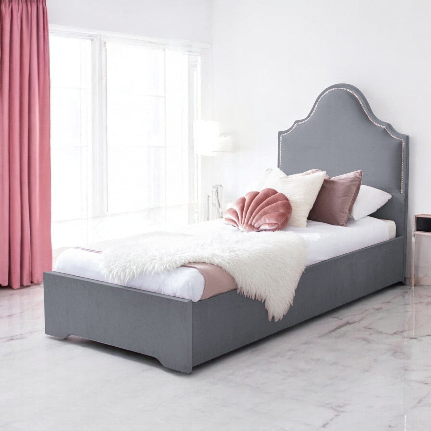  Slatted Base Crown Velvet Upholstered Single Bed Frame