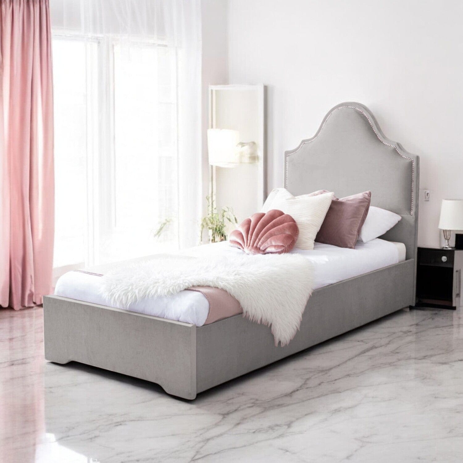  Slatted Base Crown Velvet Upholstered Single Bed Frame