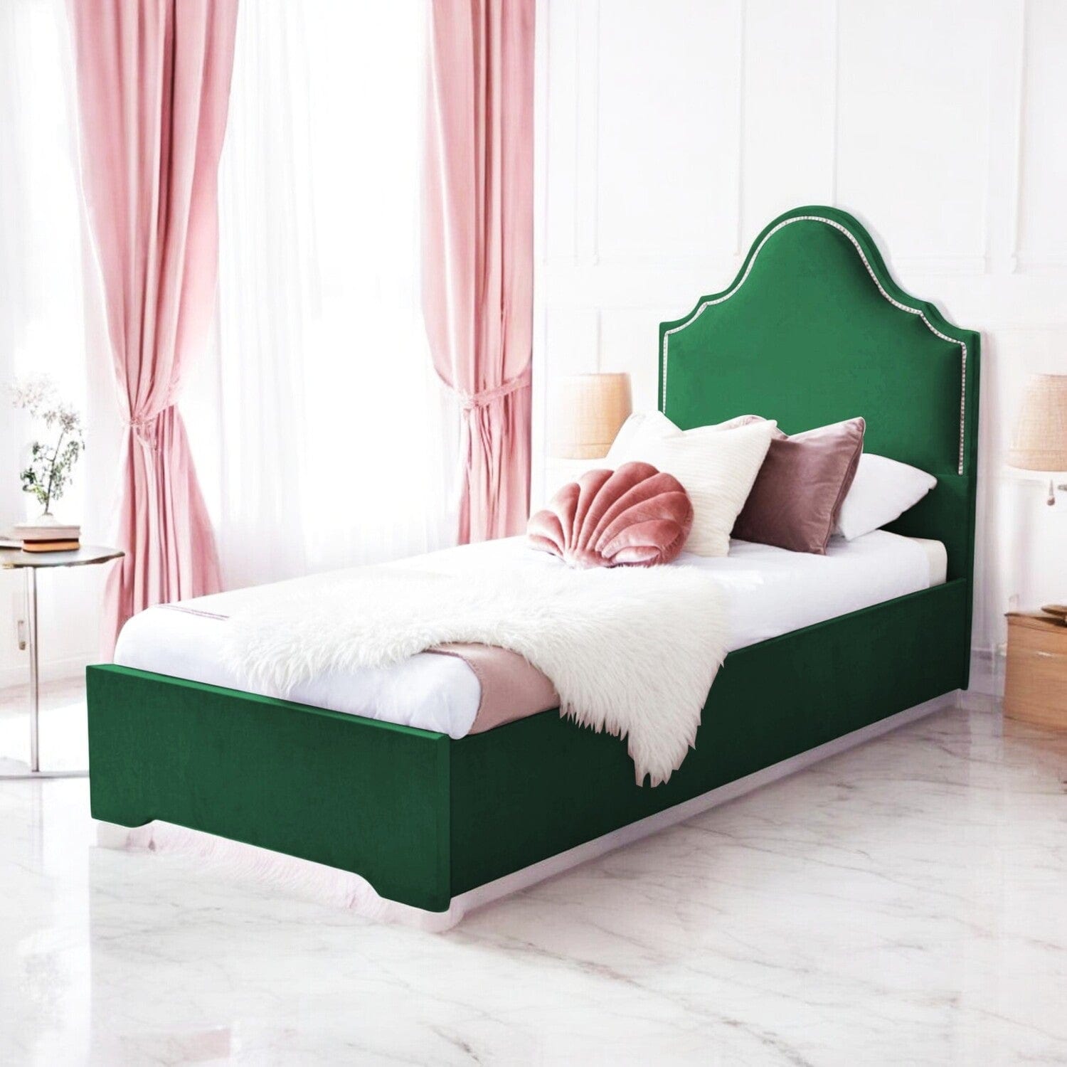  Slatted Base Crown Velvet Upholstered Single Bed Frame