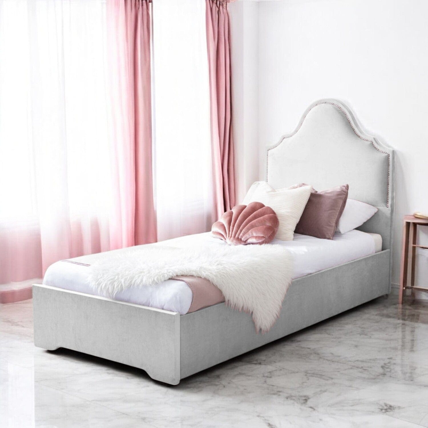  Slatted Base Crown Velvet Upholstered Single Bed Frame