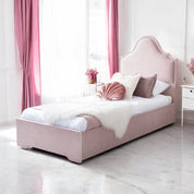 Pink Blush Velvet / Single 3ft - 90x190cm / Slatted Base Crown Velvet Upholstered Single Bed Frame