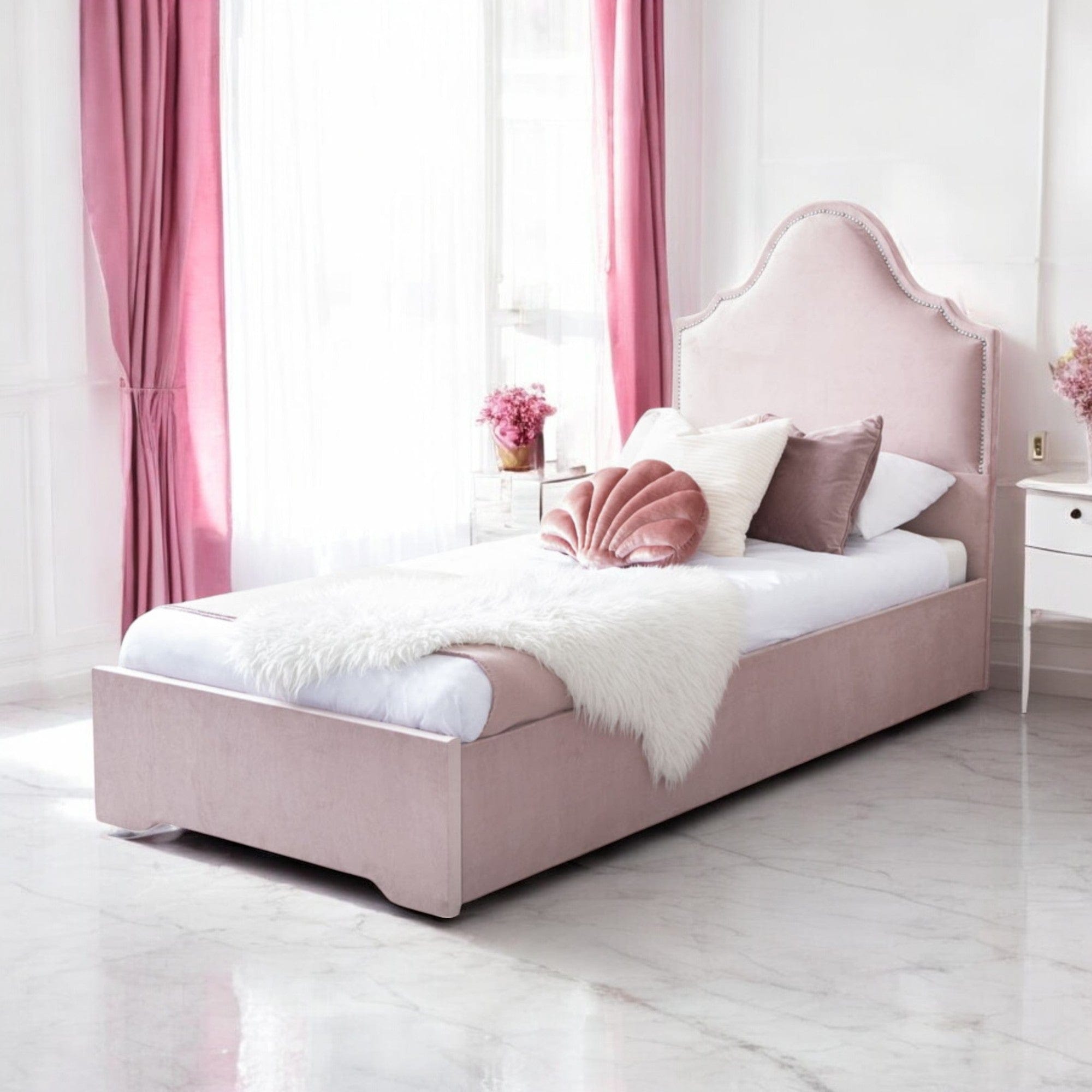  Slatted Base Crown Velvet Upholstered Single Bed Frame