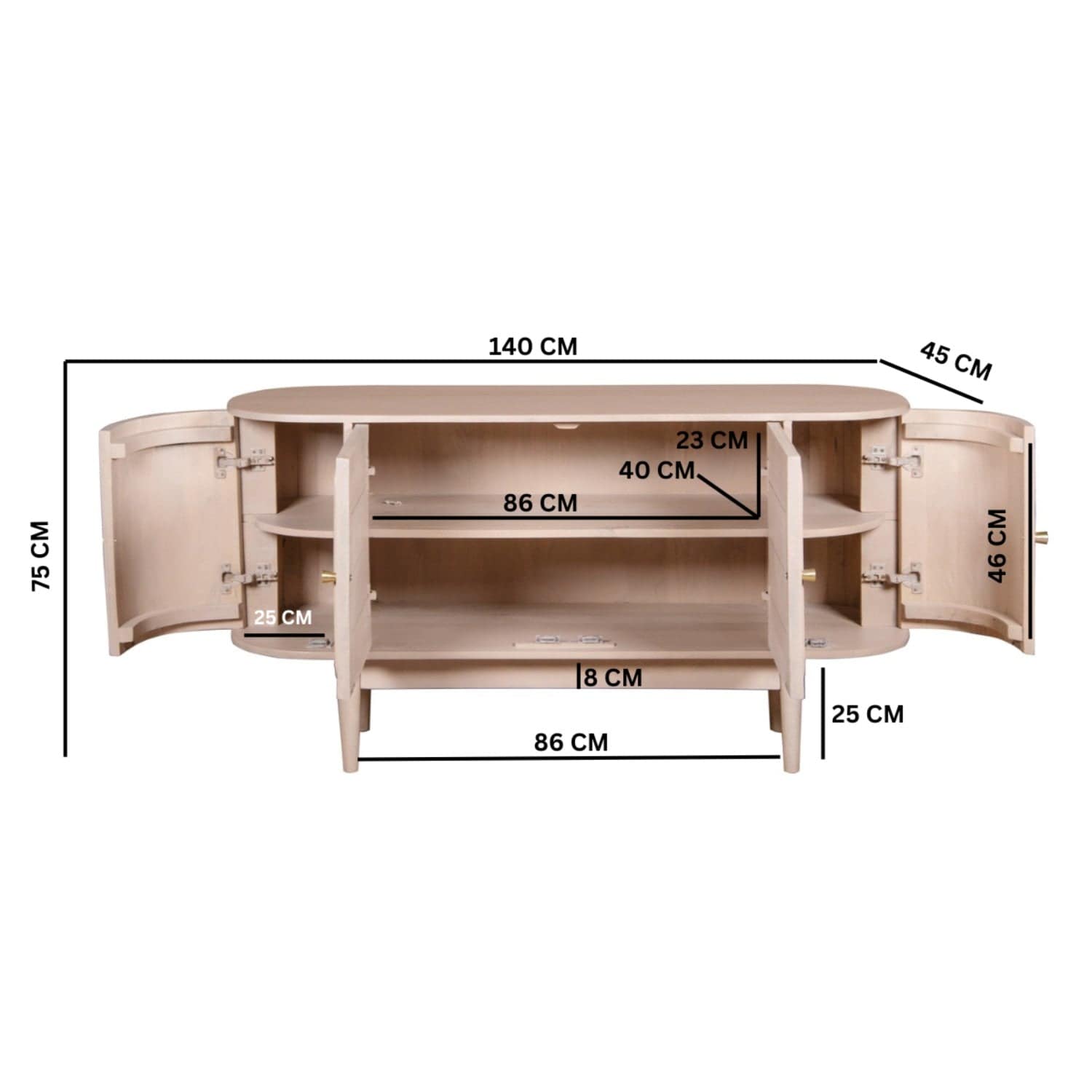 Dingle Wooden 4 Doors 140cm Sideboard