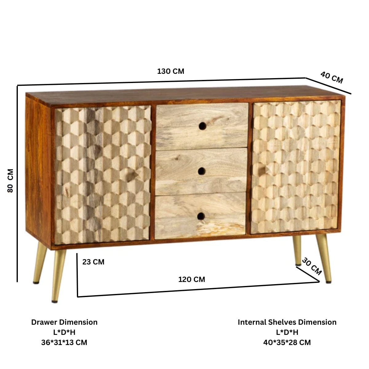 Ennis Wooden 2 Doors & 3 Drawers 130cm Sideboard