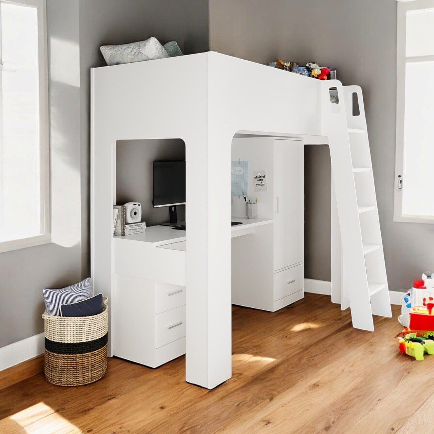 Eva High Sleeper Bed With Desk & Storage