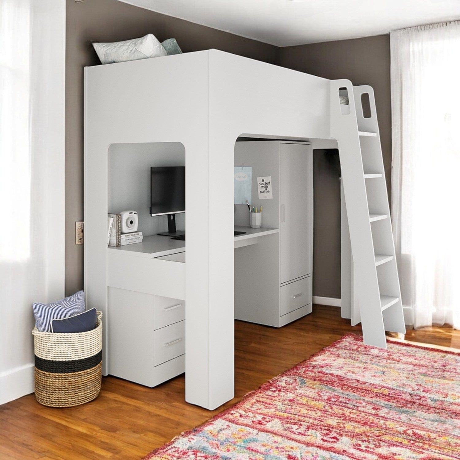 Eva High Sleeper Bed With Desk & Storage