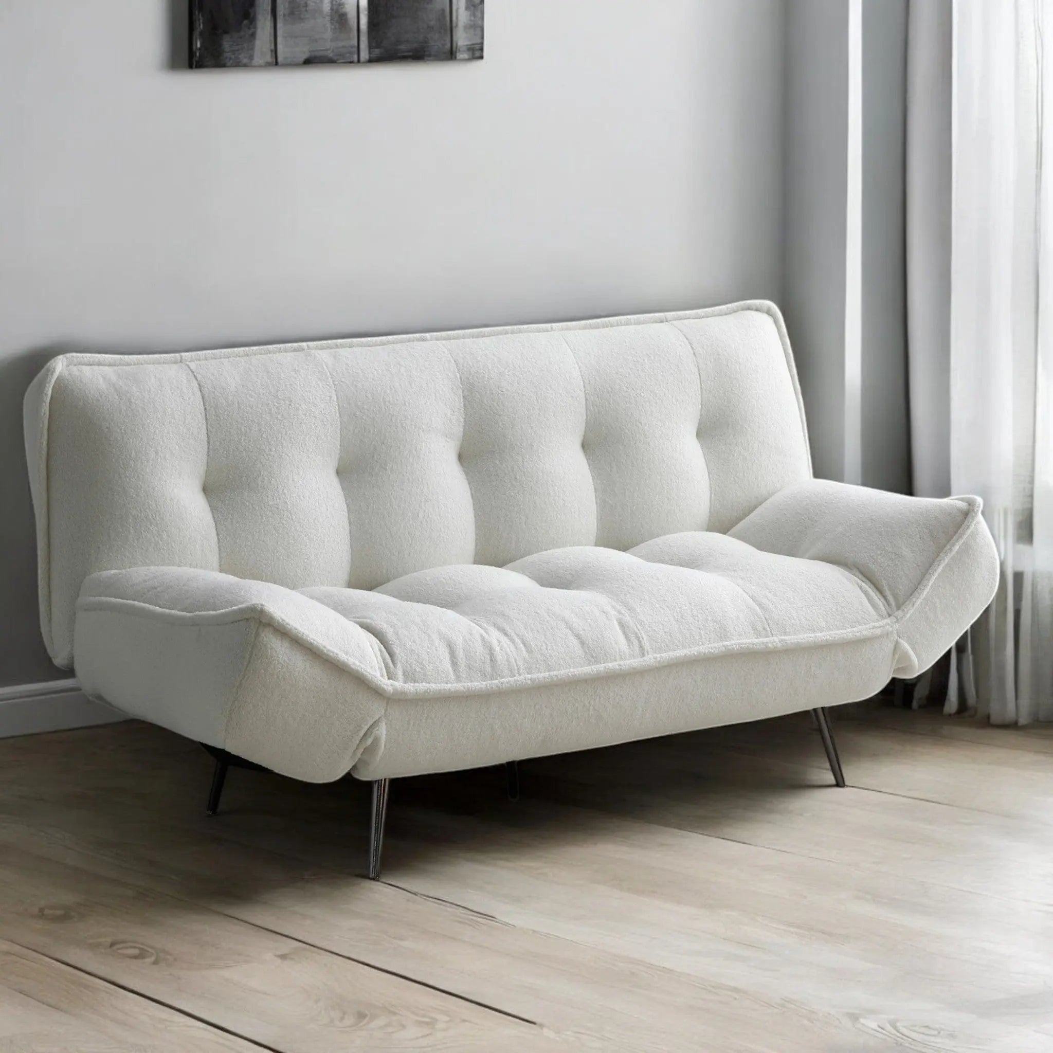 Ivory Fowey Boucle Fabric Upholstered Sofa Bed