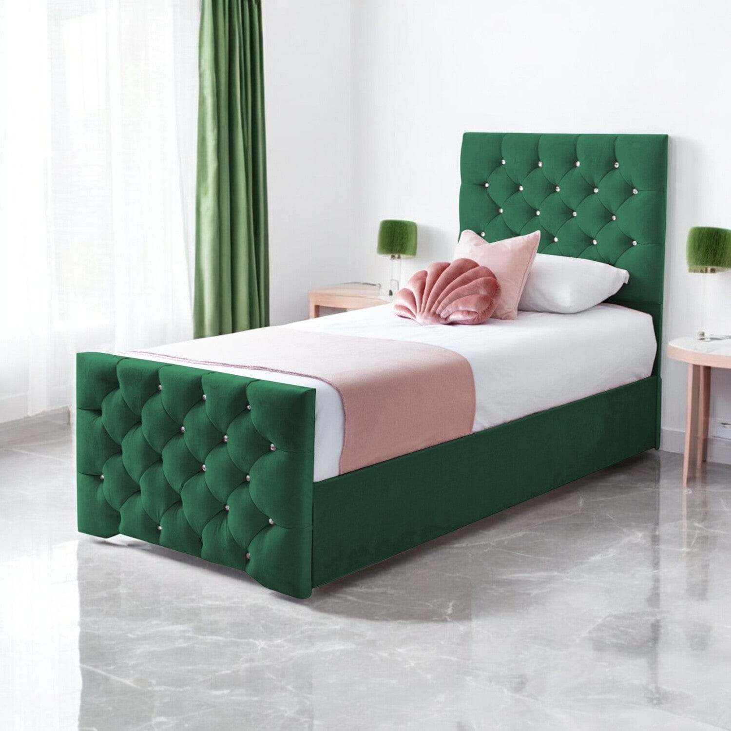 Freya Diamante Tufted Velvet Upholstered Single Bed Frame