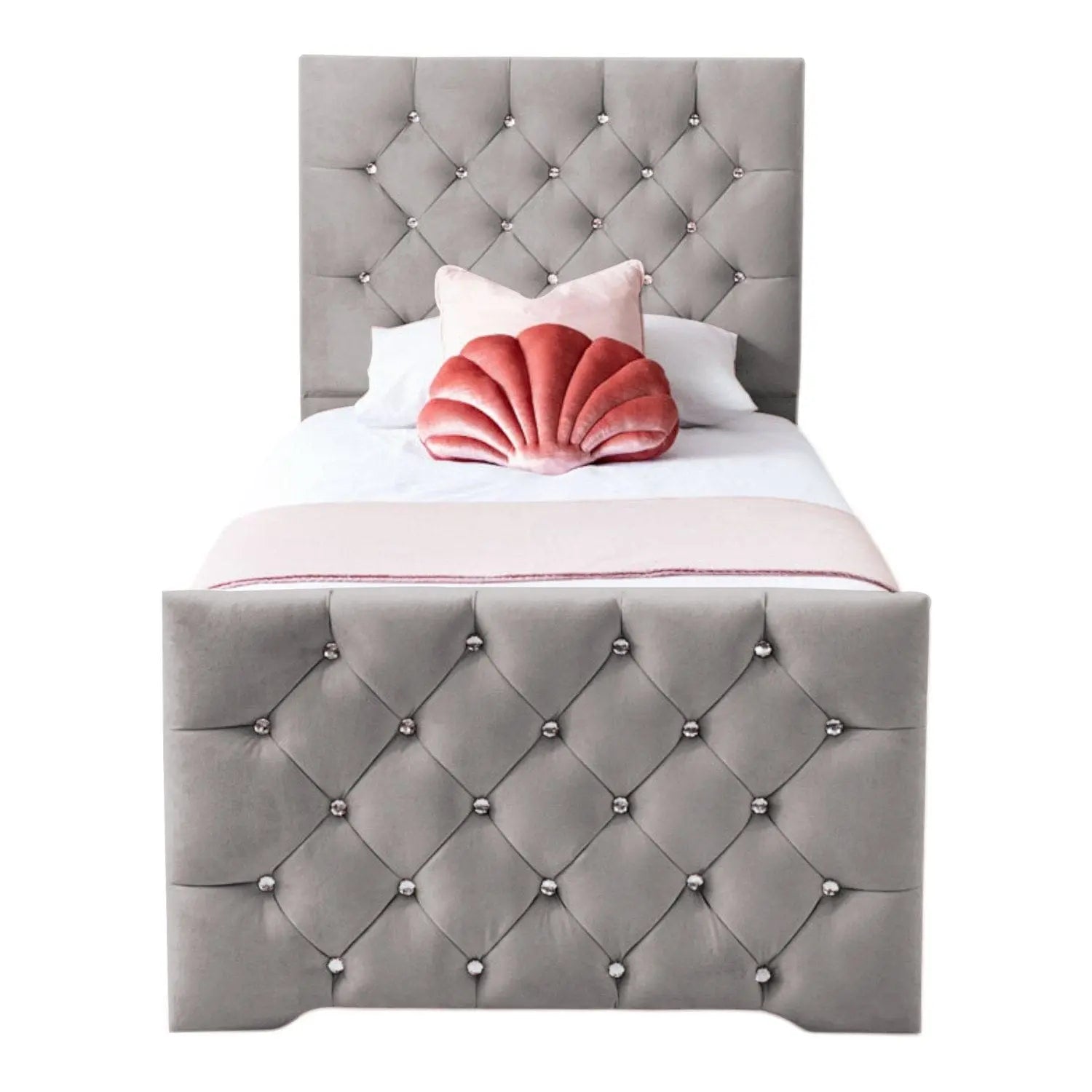 Freya Diamante Tufted Velvet Upholstered Single Bed Frame
