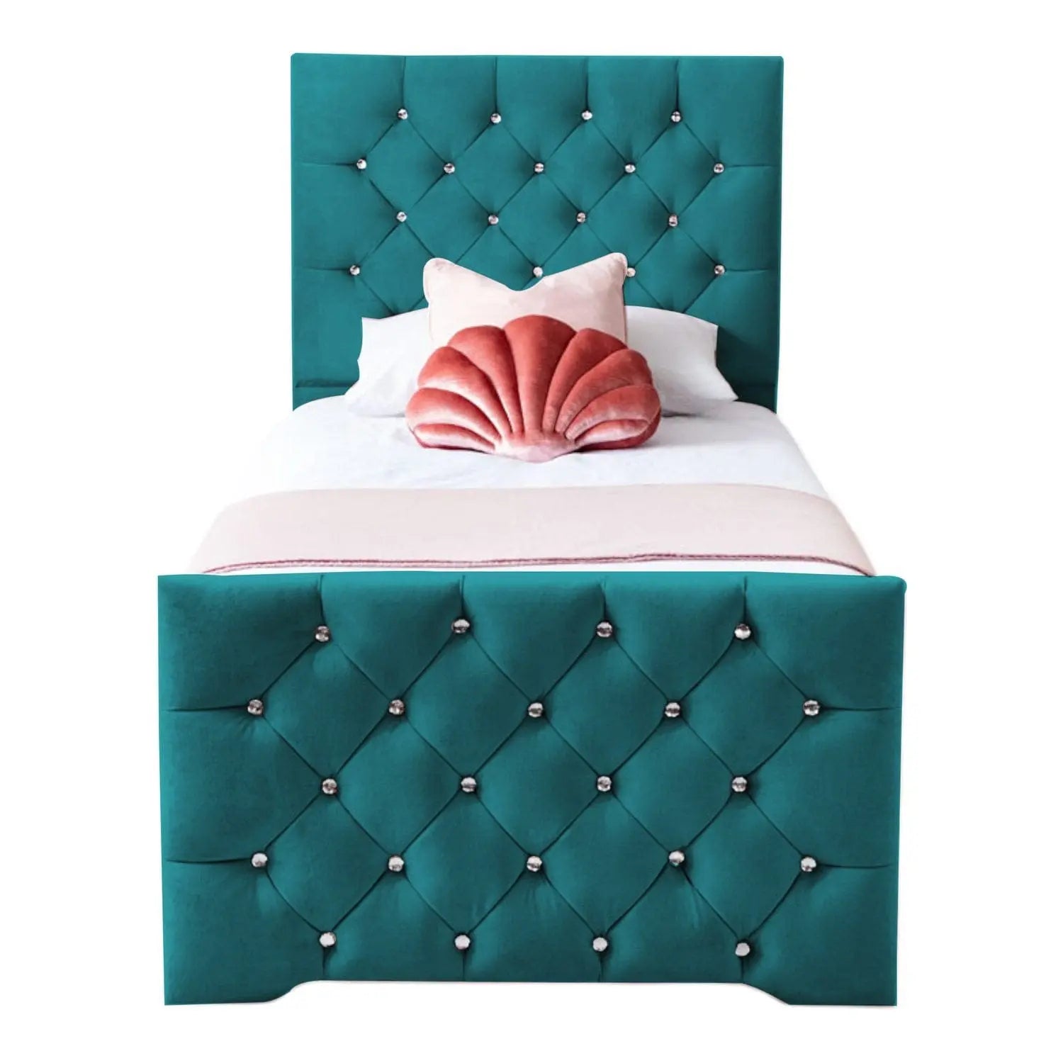 Freya Diamante Tufted Velvet Upholstered Single Bed Frame