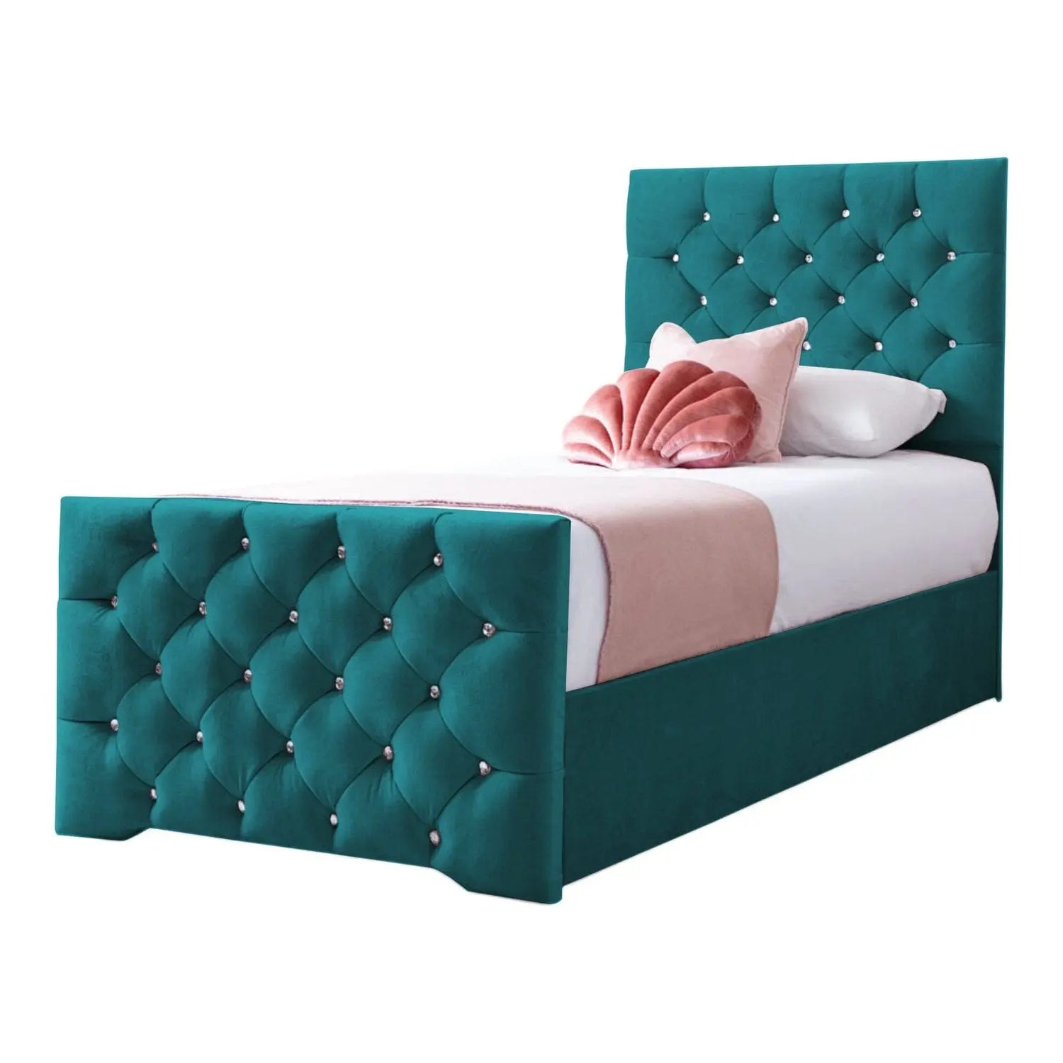 Freya Diamante Tufted Velvet Upholstered Single Bed Frame