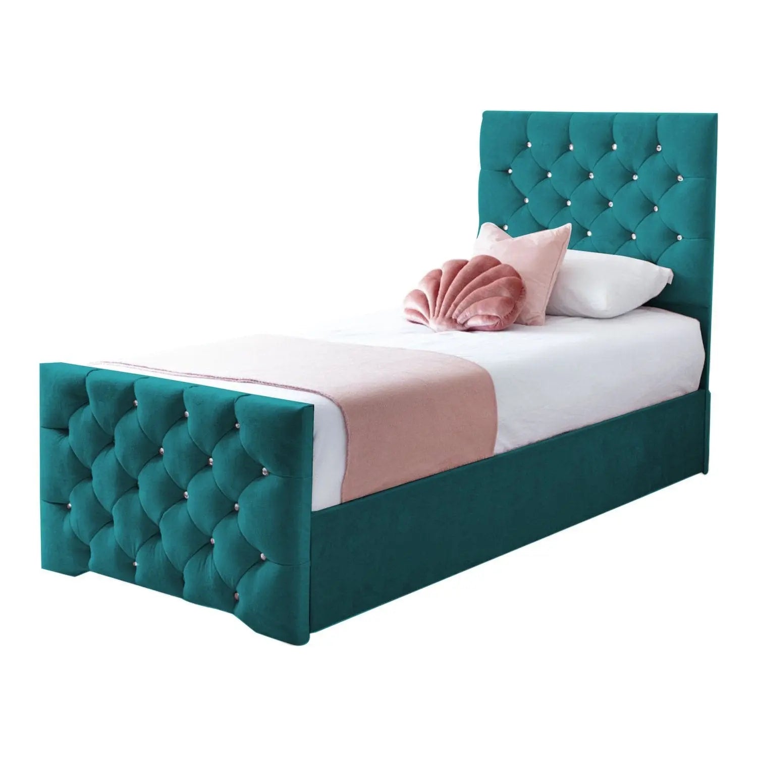 Freya Diamante Tufted Velvet Upholstered Single Bed Frame