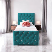 Freya Diamante Tufted Velvet Upholstered Single Bed Frame
