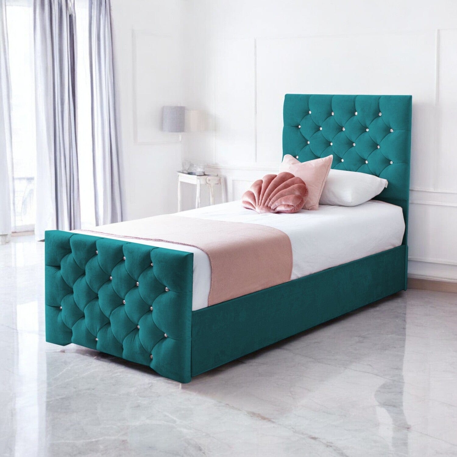 Freya Diamante Tufted Velvet Upholstered Single Bed Frame