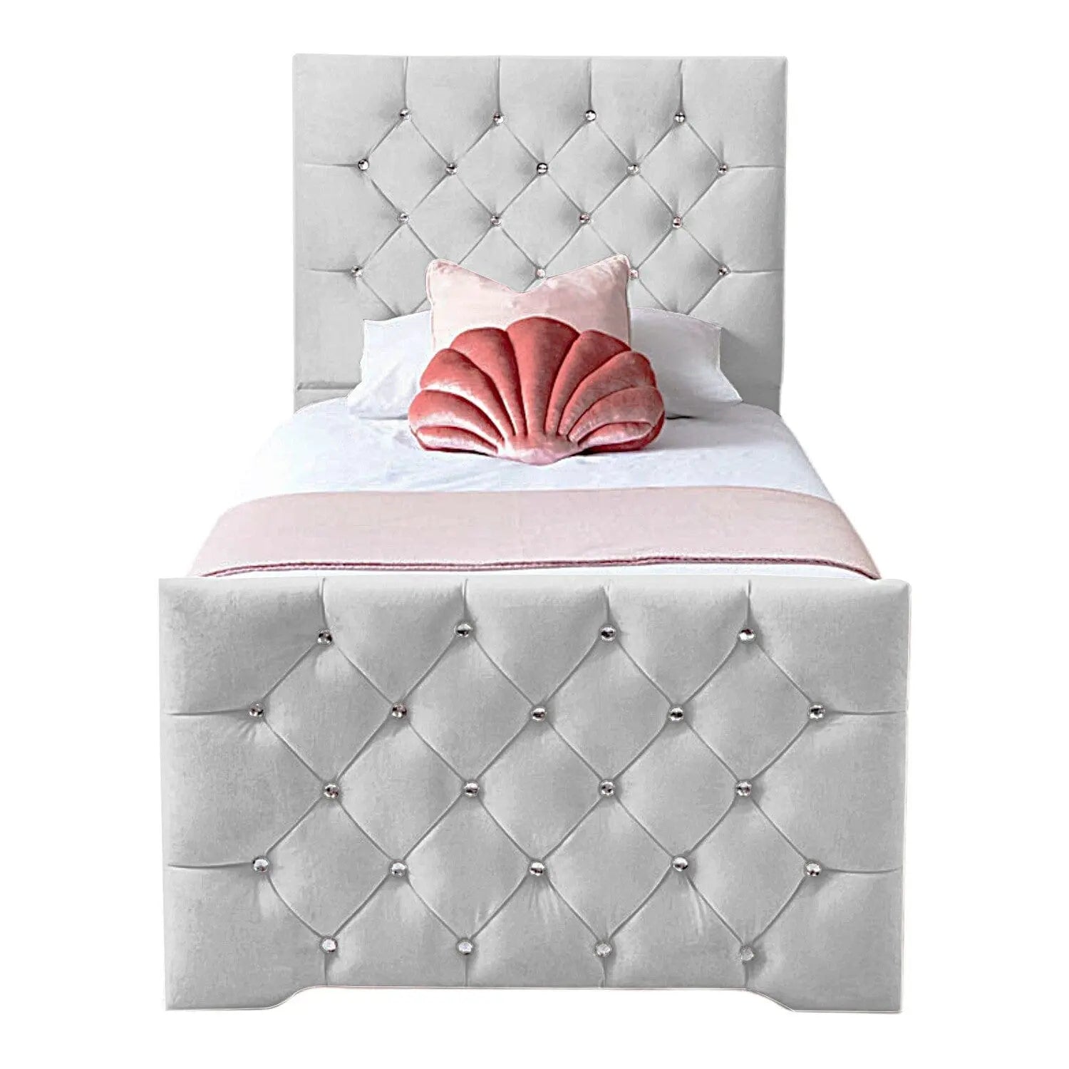 Freya Diamante Tufted Velvet Upholstered Single Bed Frame