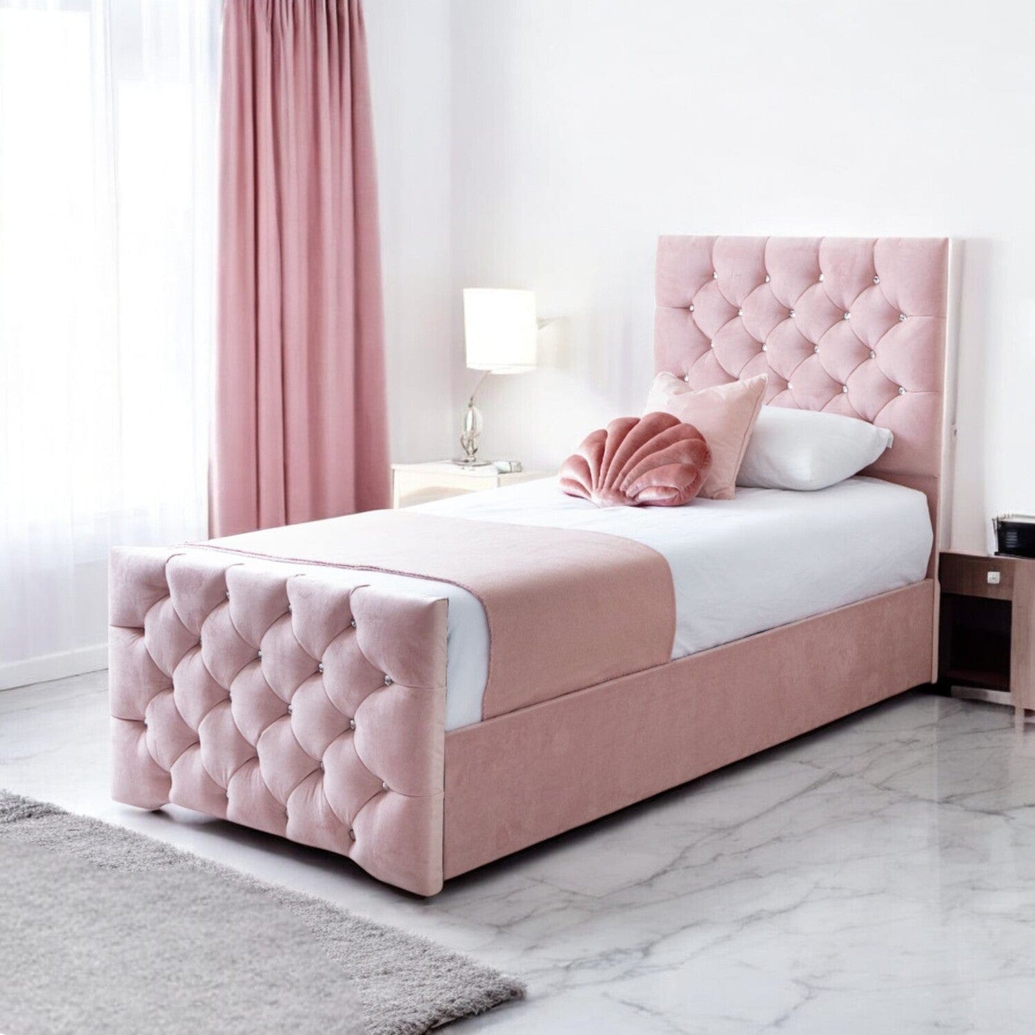 Freya Diamante Tufted Velvet Upholstered Single Bed Frame