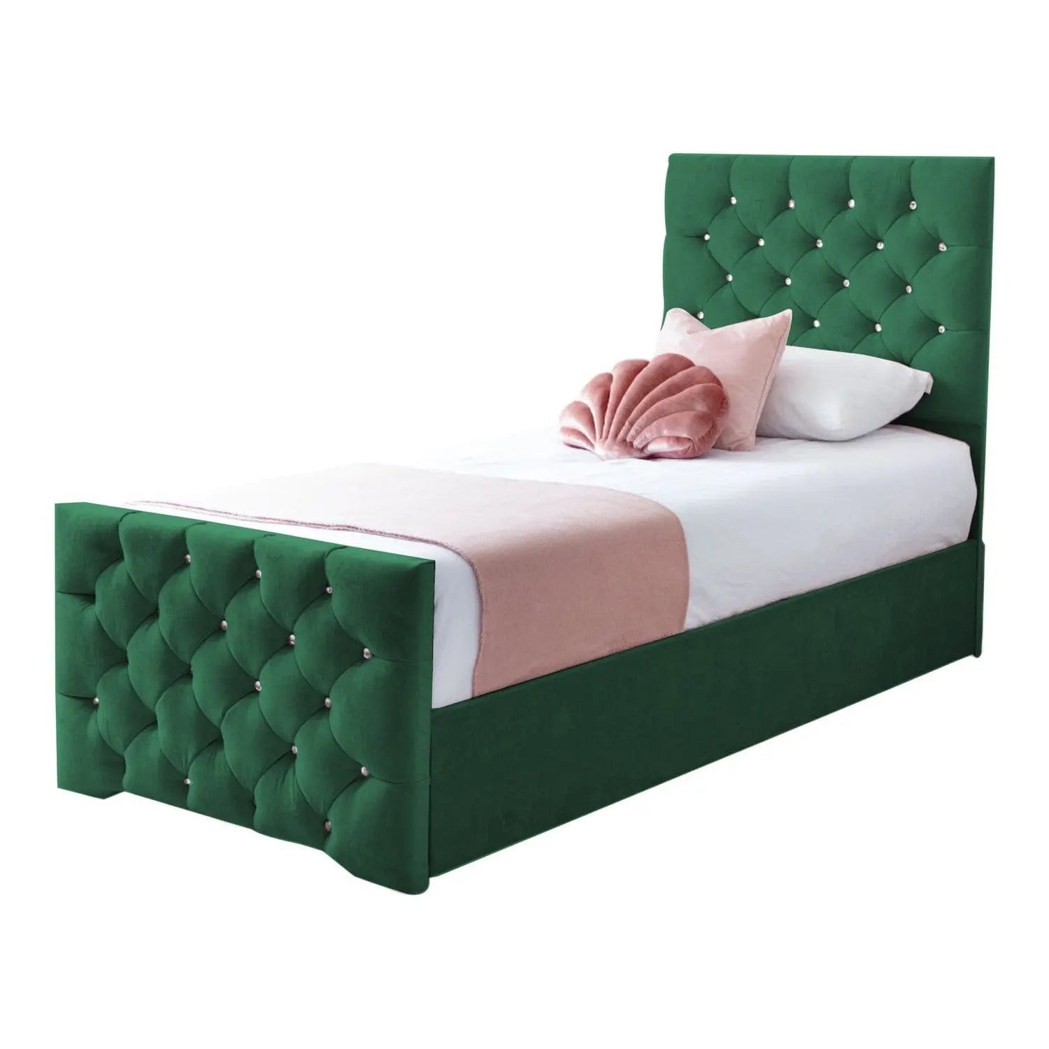 Freya Diamante Tufted Velvet Upholstered Single Bed Frame