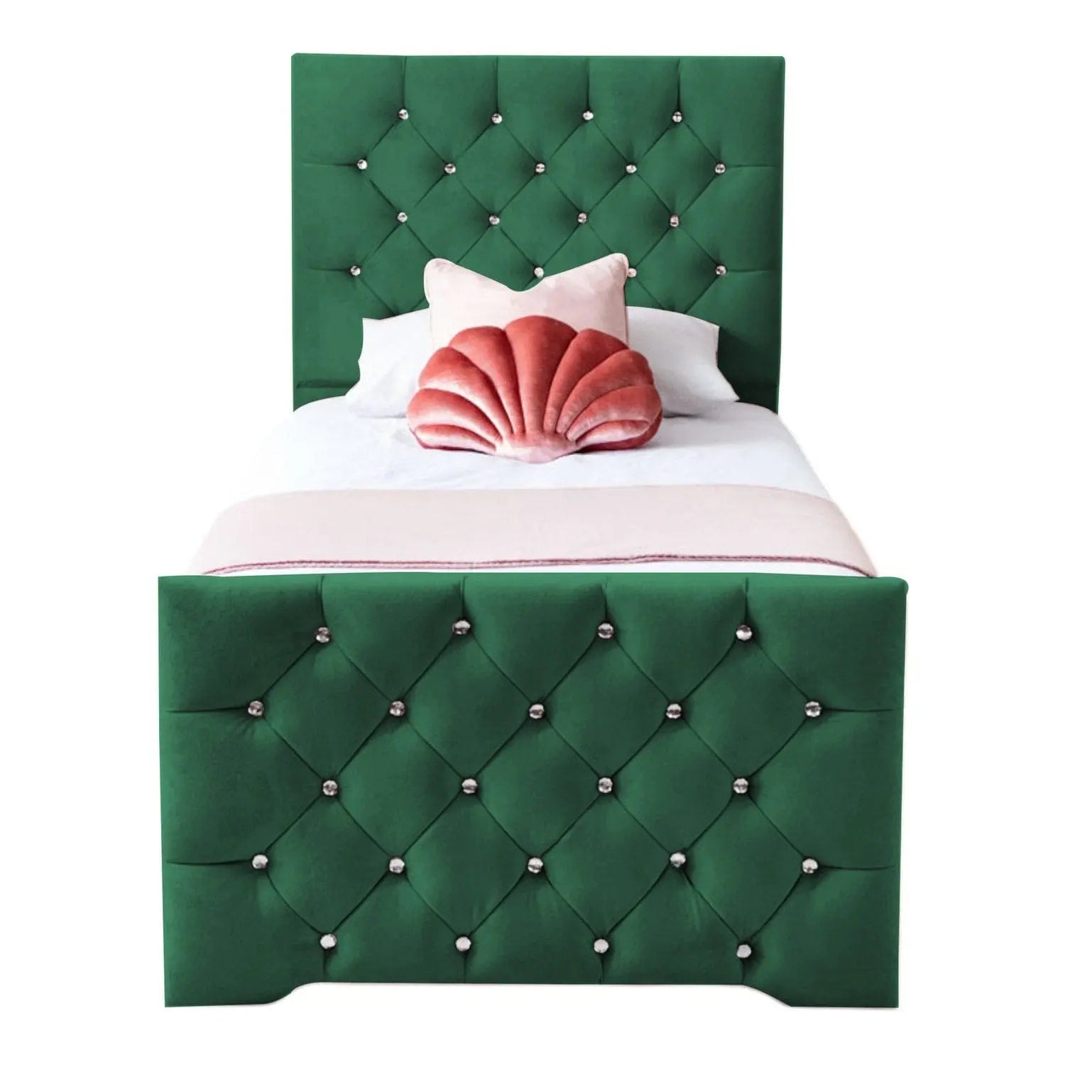 Freya Diamante Tufted Velvet Upholstered Single Bed Frame