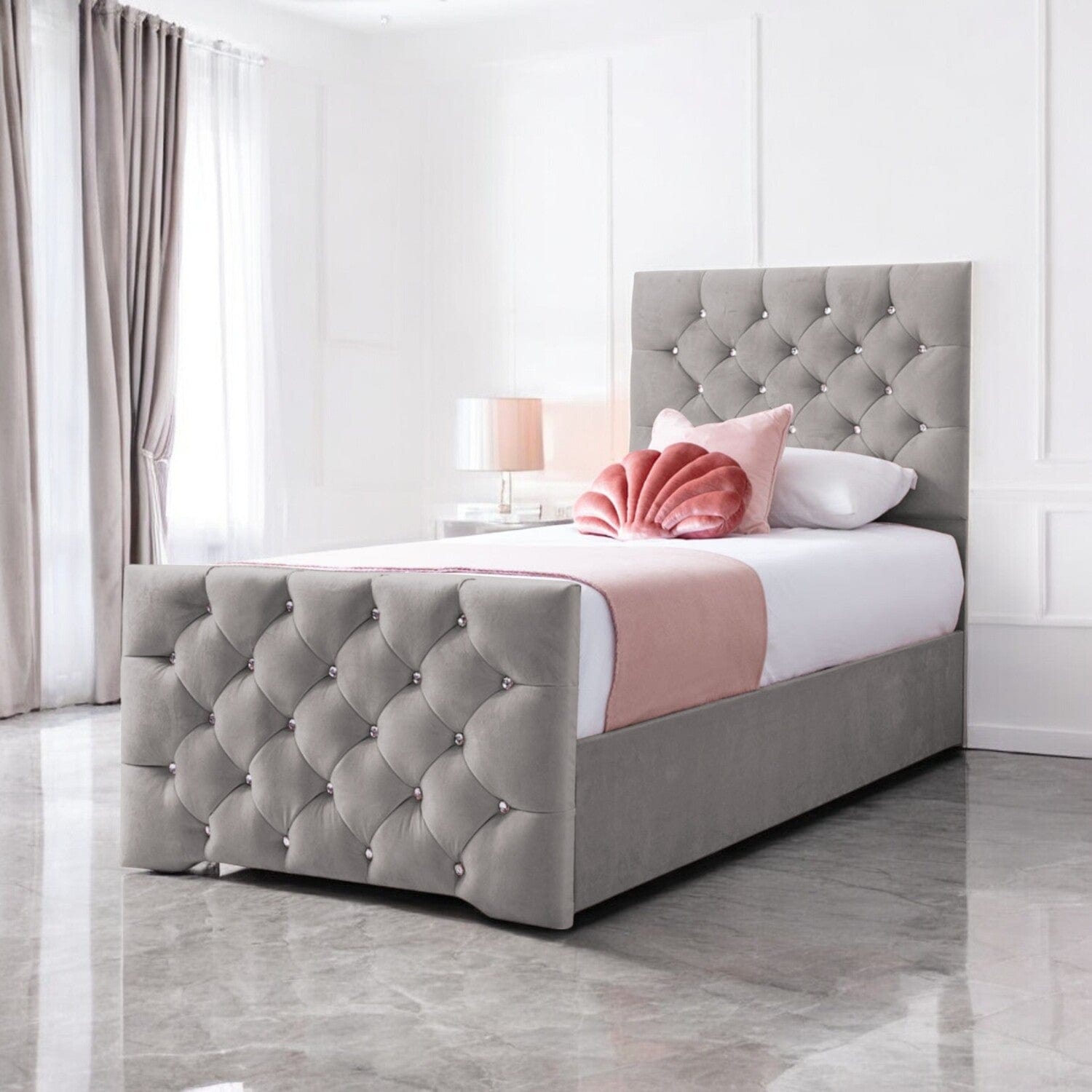  Slatted Base Freya Diamante Tufted Velvet Upholstered Single Bed Frame