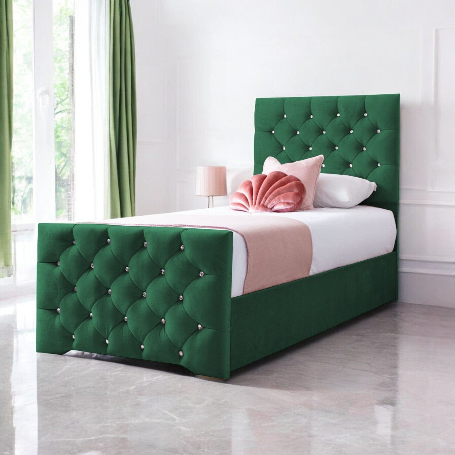  Slatted Base Freya Diamante Tufted Velvet Upholstered Single Bed Frame